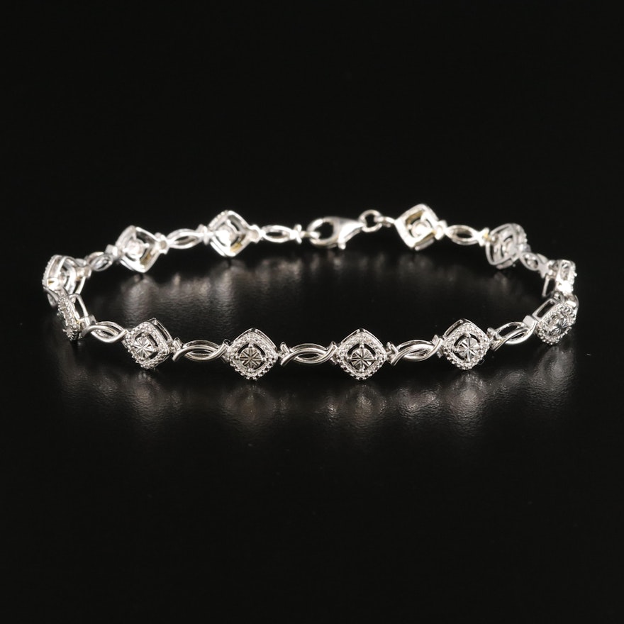 Sterling and Diamond Fancy Link Bracelet