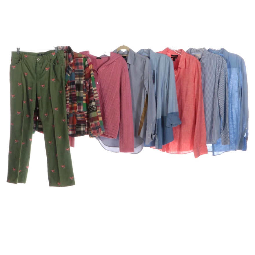 J.Crew Button-Downs, Sweater, Corduroy Pants, and Madras Button-Front Jacket