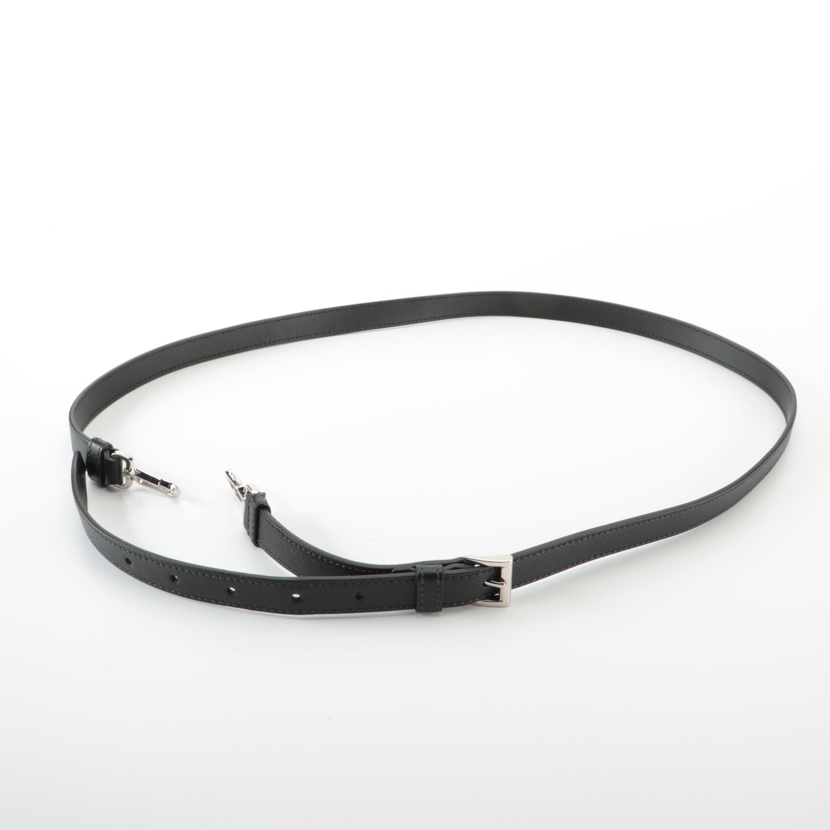 Prada Medium Wristlet Zip Clutch in Printed Black Saffiano Leather with Strap