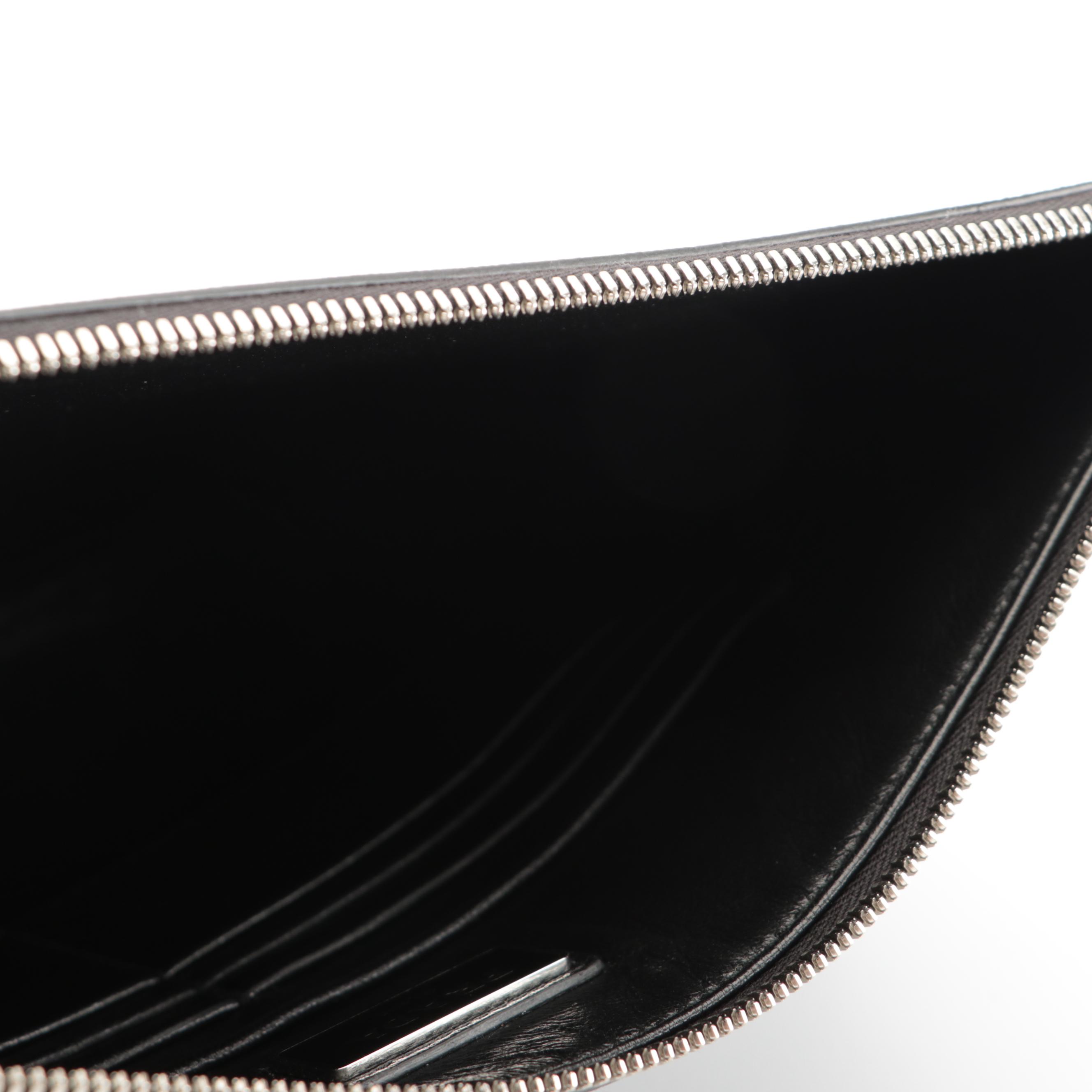 Prada Medium Wristlet Zip Clutch in Printed Black Saffiano Leather with Strap