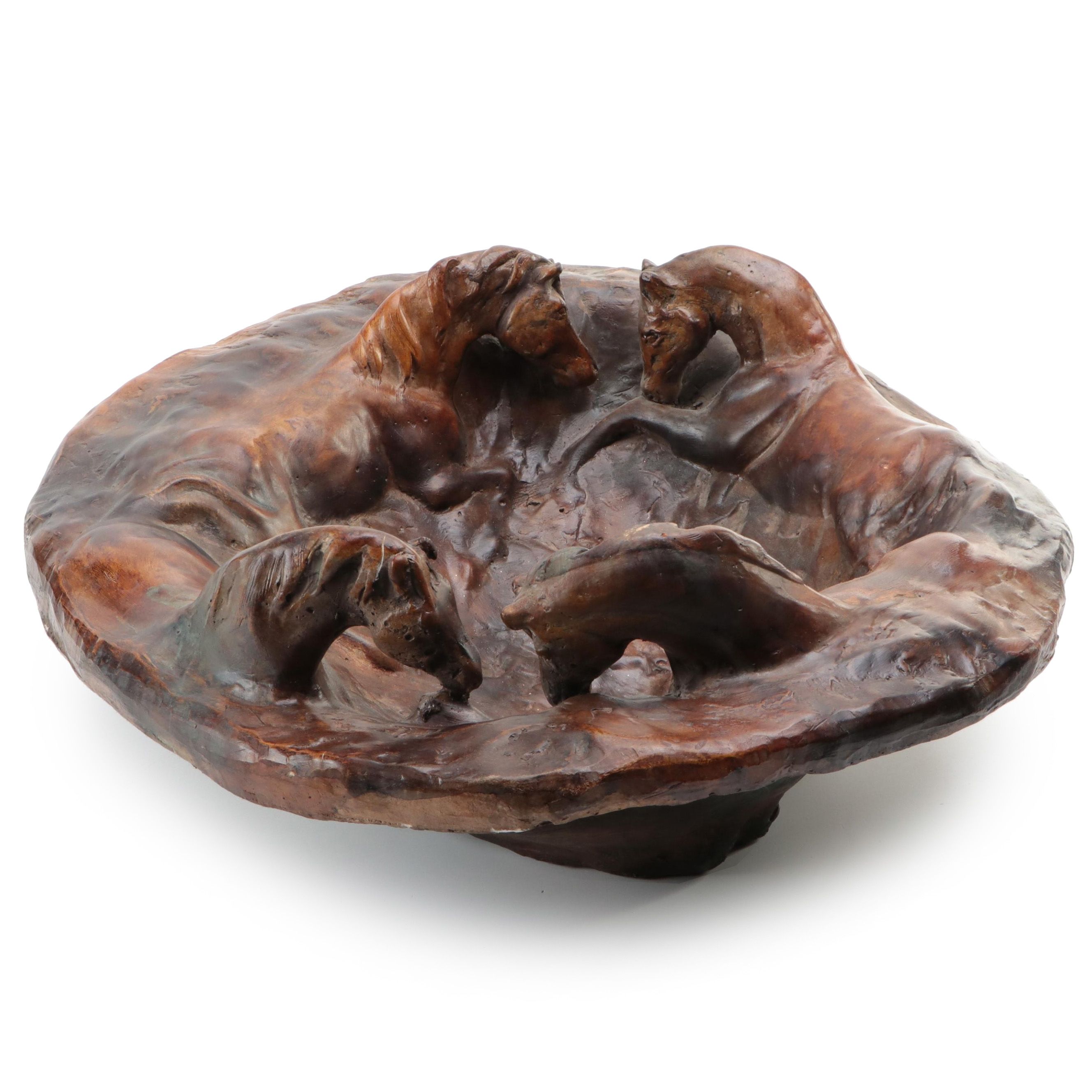 Attila Tivadar Studio Cast Gypsum Horse Centerpiece Bowl