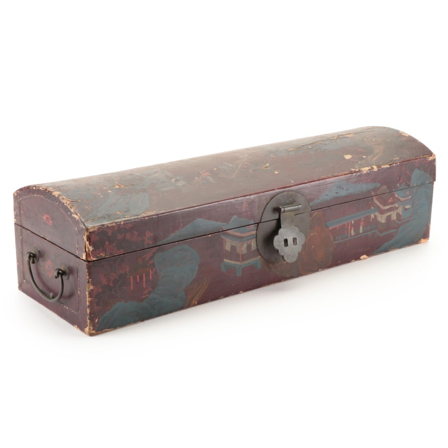 Chinese Painted Leather Scroll Box