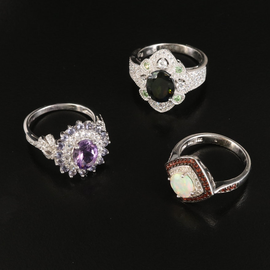 Sterling Rings Including Amethyst, Iolite and Zircon