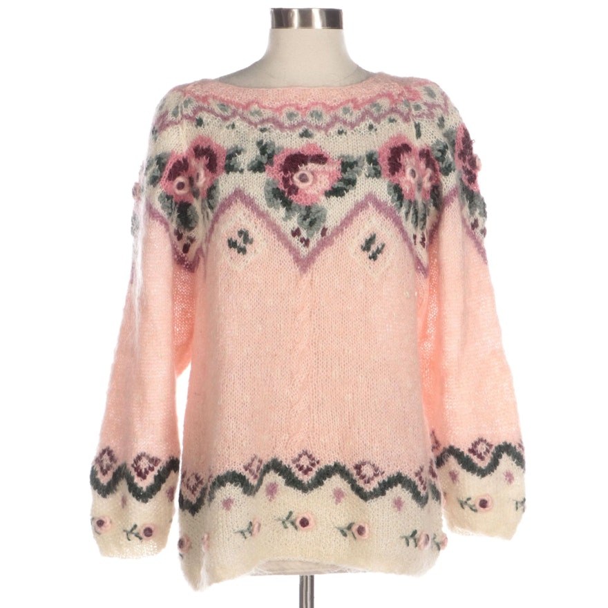 Jennifer Reed Hand-Knit Mohair Blend Sweater in Multicolor Floral Pattern