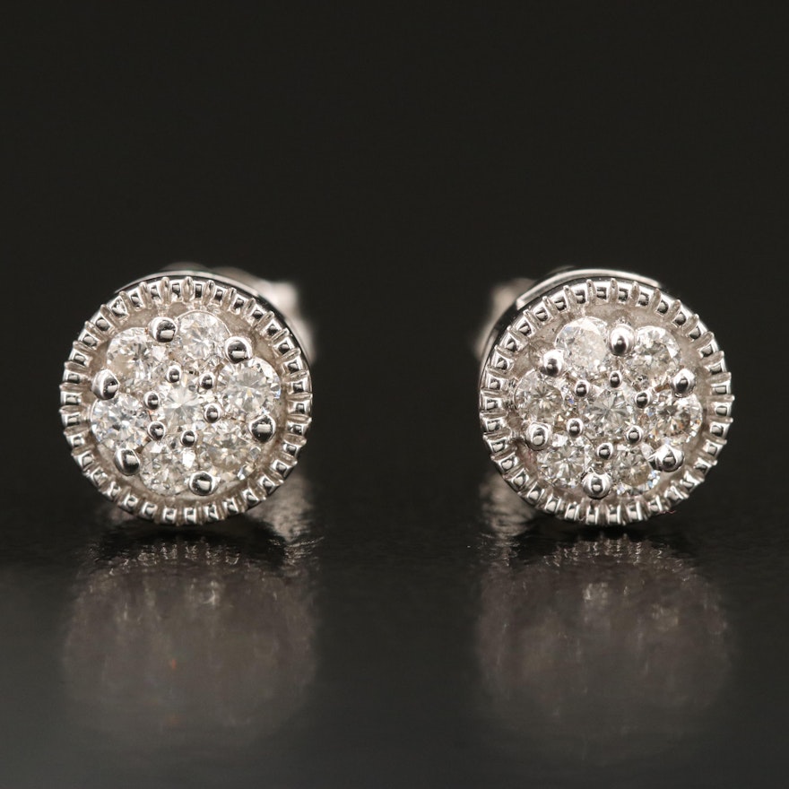 Sterling 0.25 CTW Diamond Cluster Stud Earrings