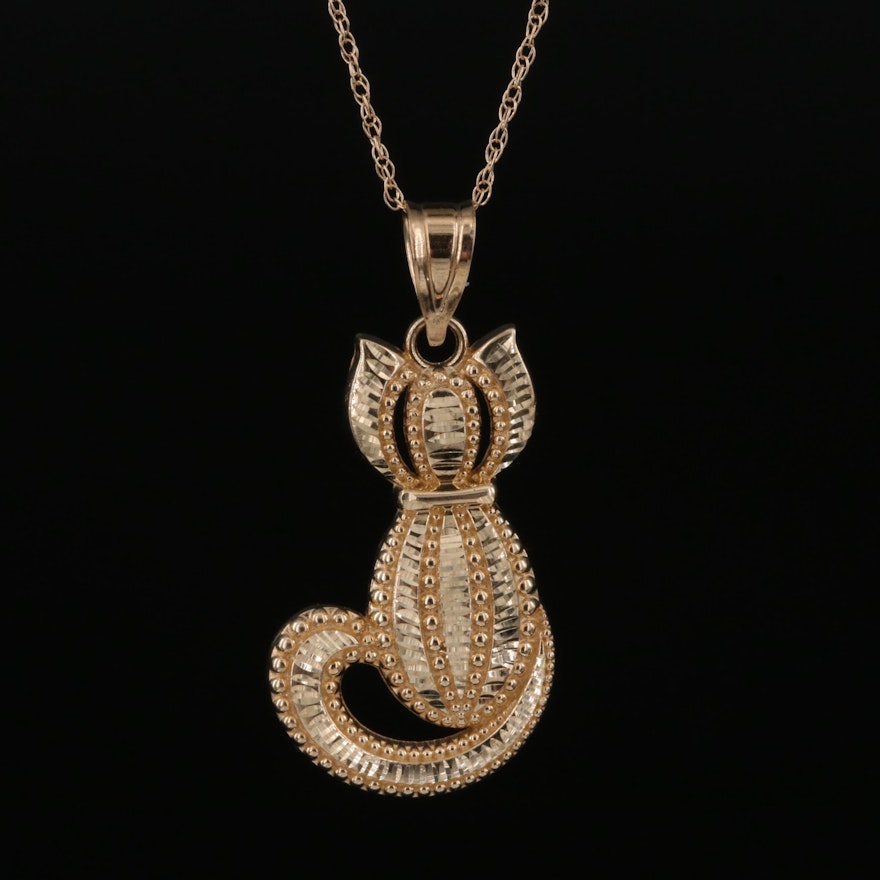 10K Cat Pendant Necklace