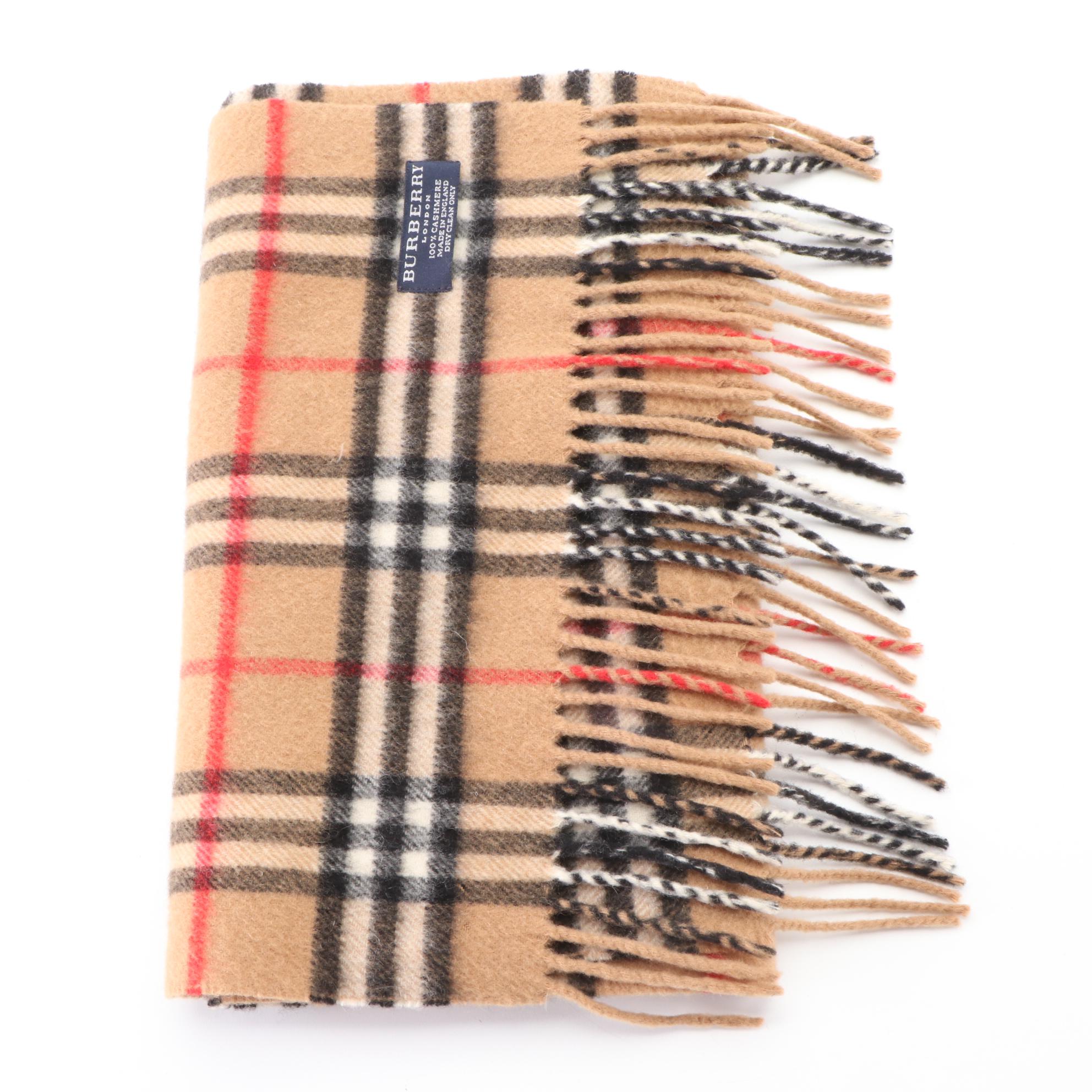 Burberry Cashmere Fringed Scarf in "Nova Check"