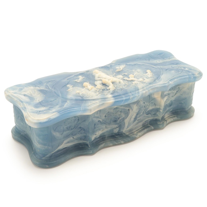 Carved Incolay Stone "Venus at Repose" Trinket Box