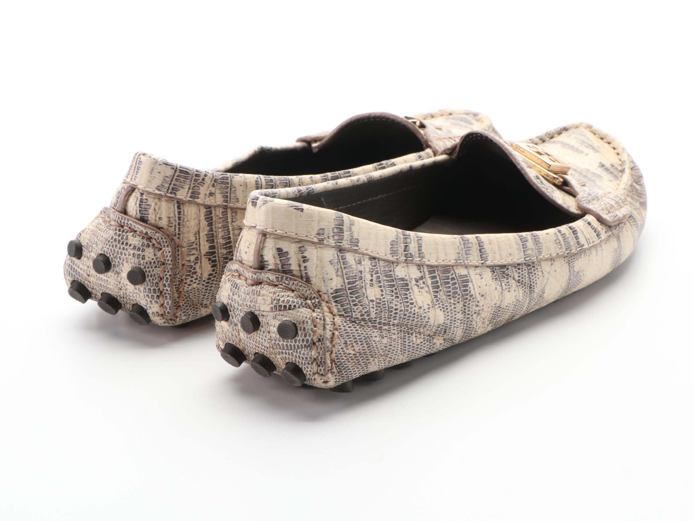 Tory Burch Lizard-Effect Printed Leather Driving Loafers
