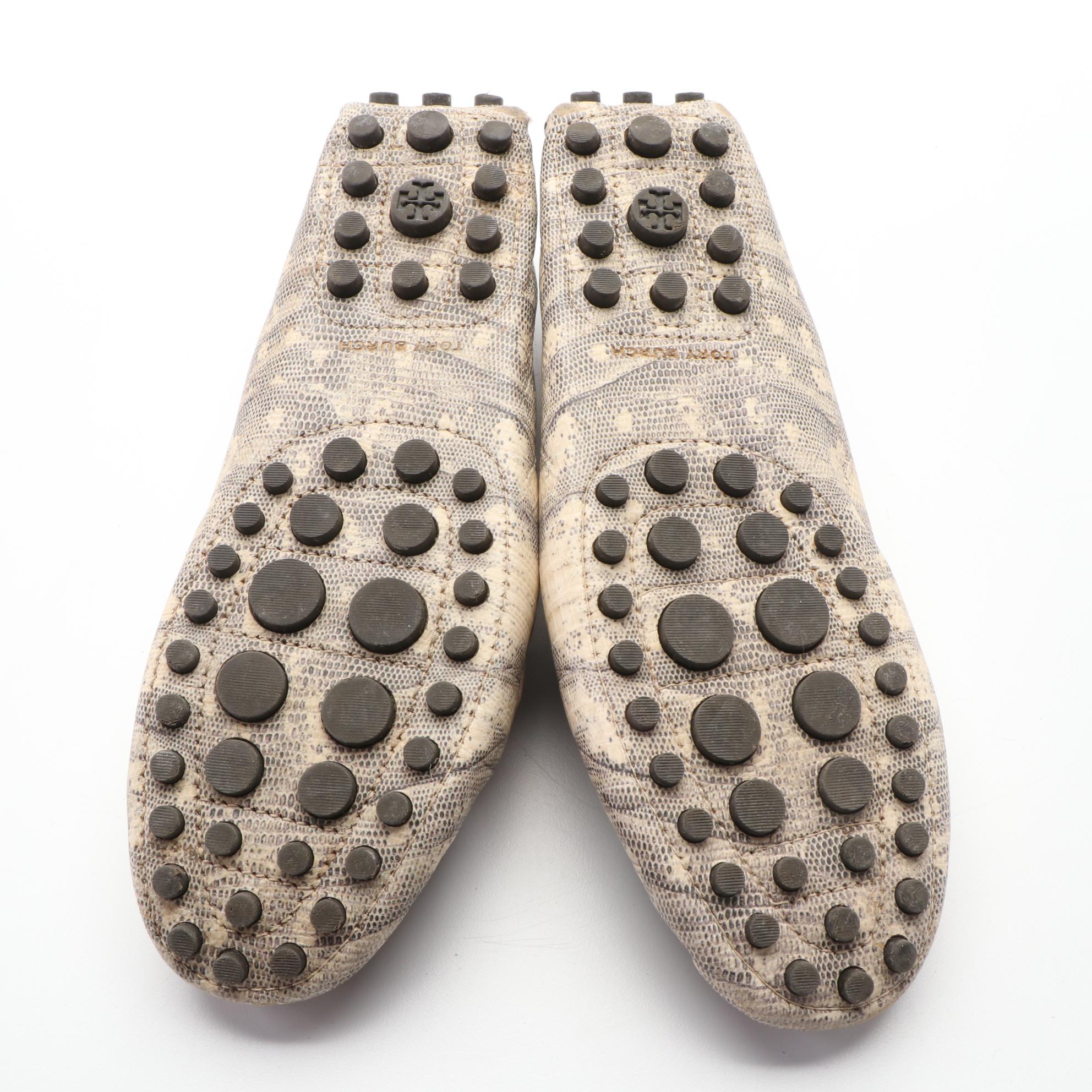 Tory Burch Lizard-Effect Printed Leather Driving Loafers