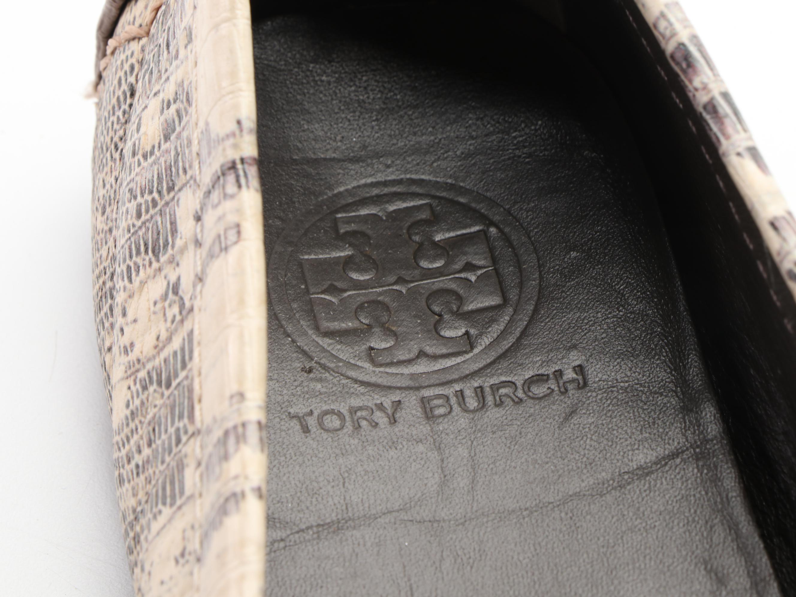 Tory Burch Lizard-Effect Printed Leather Driving Loafers