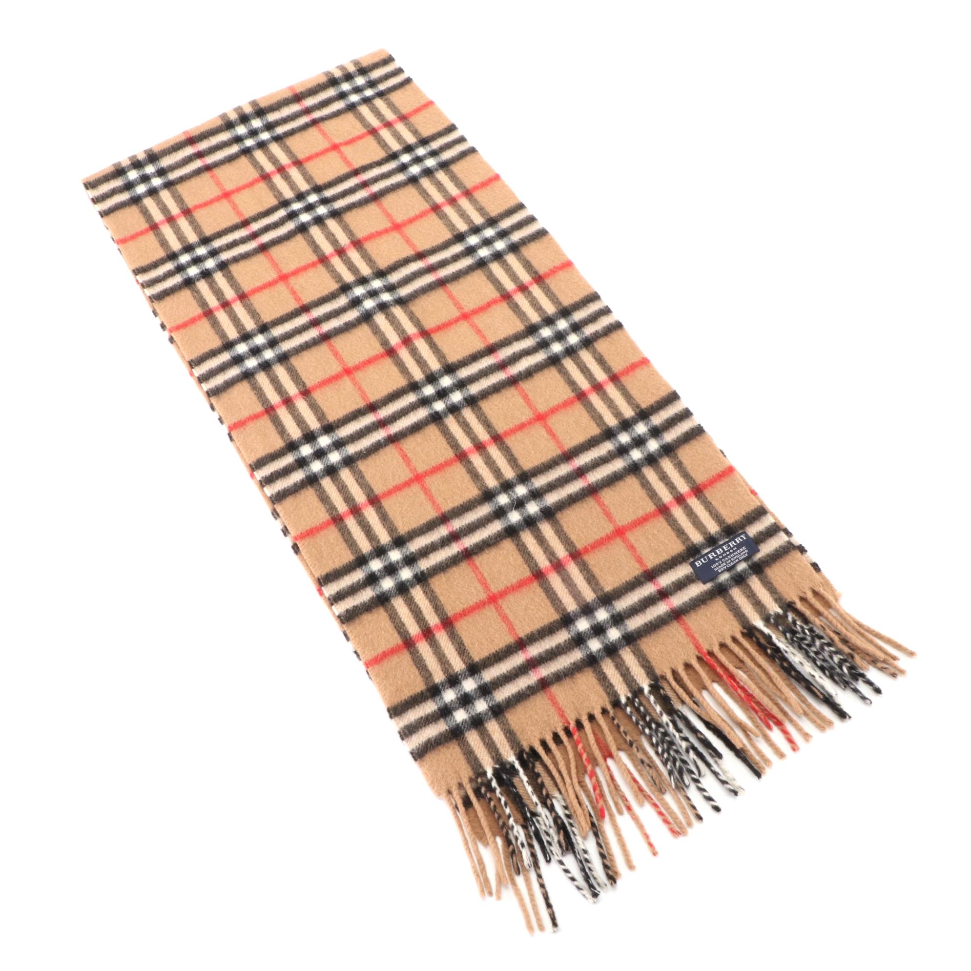 Burberry Cashmere Fringed Scarf in "Nova Check"