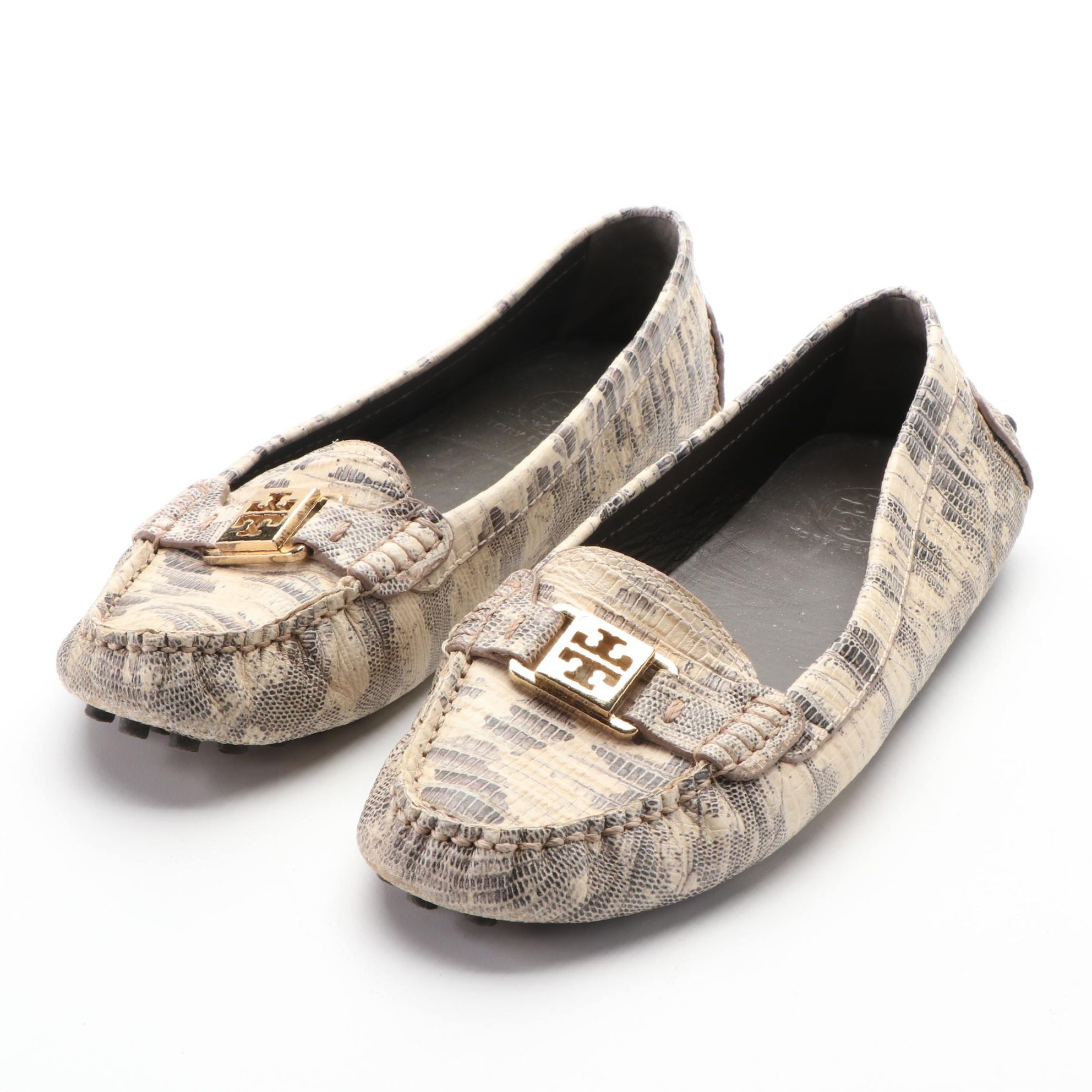 Tory Burch Lizard-Effect Printed Leather Driving Loafers