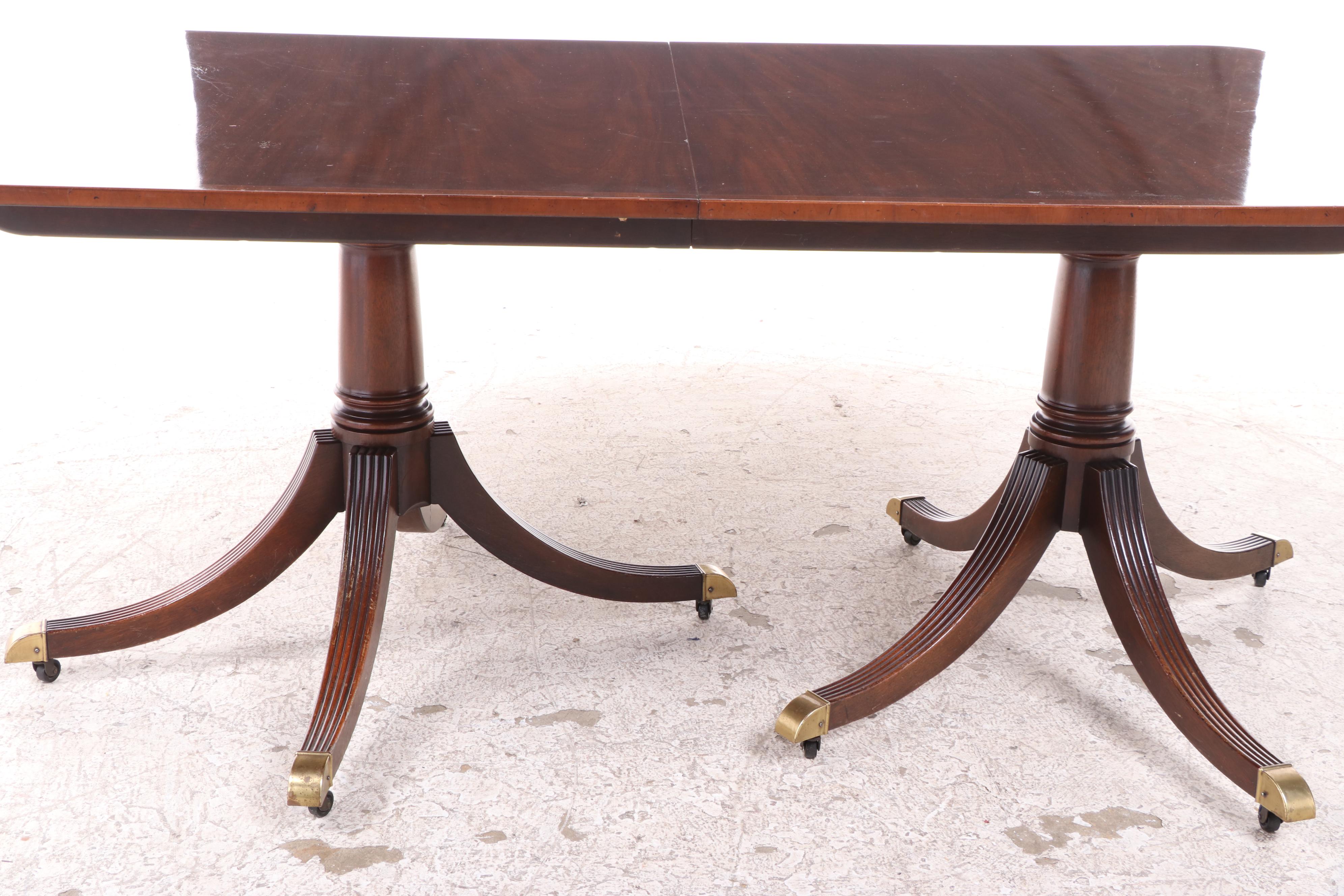 George III Style Double-Pedestal Dining Table, Late 20th Century