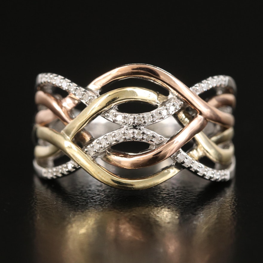 Sterling Diamond Crossover Ring with 10K Accents Including Rose Gold