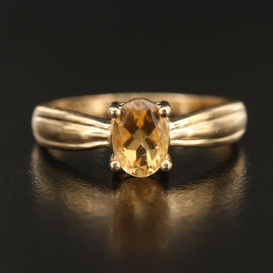 10K Citrine Ring with Fluted Shoulders