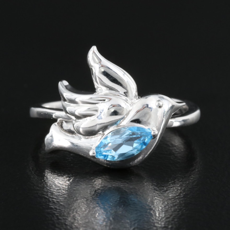 Sterling Sky Blue Topaz Bird Ring