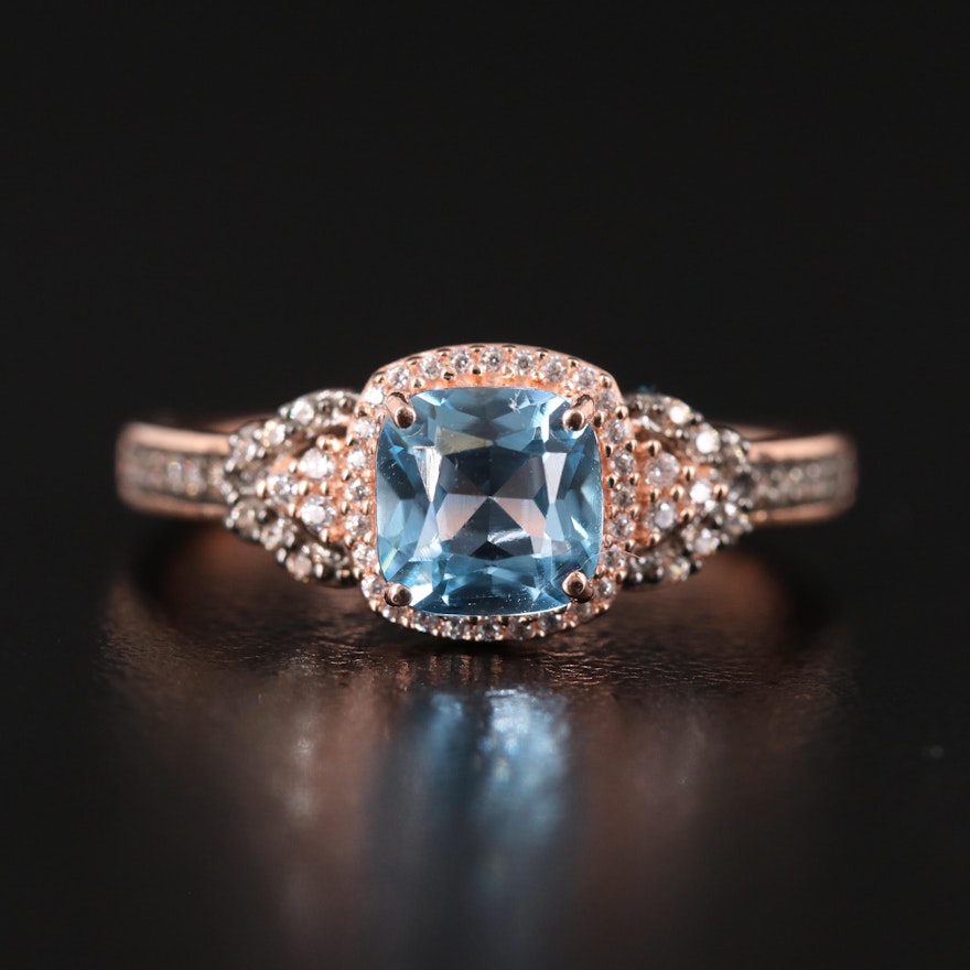 Sterling Swiss Blue Topaz and Cubic Zirconia Ring