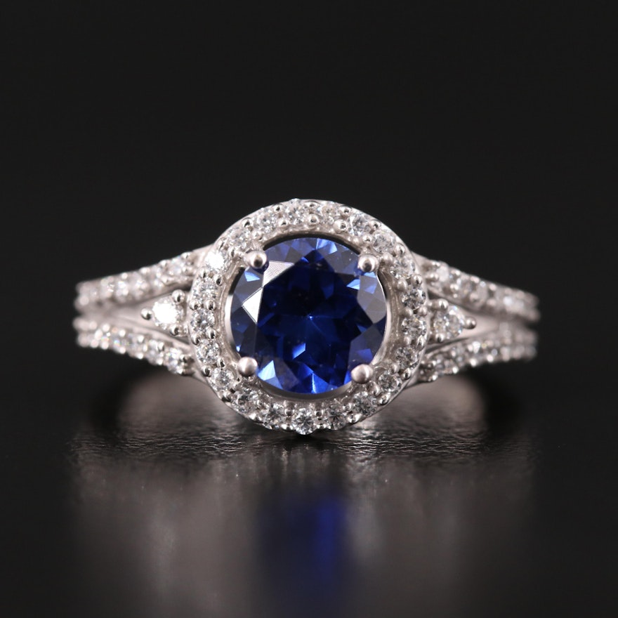 Sterling Sapphire and Cubic Zirconia Ring