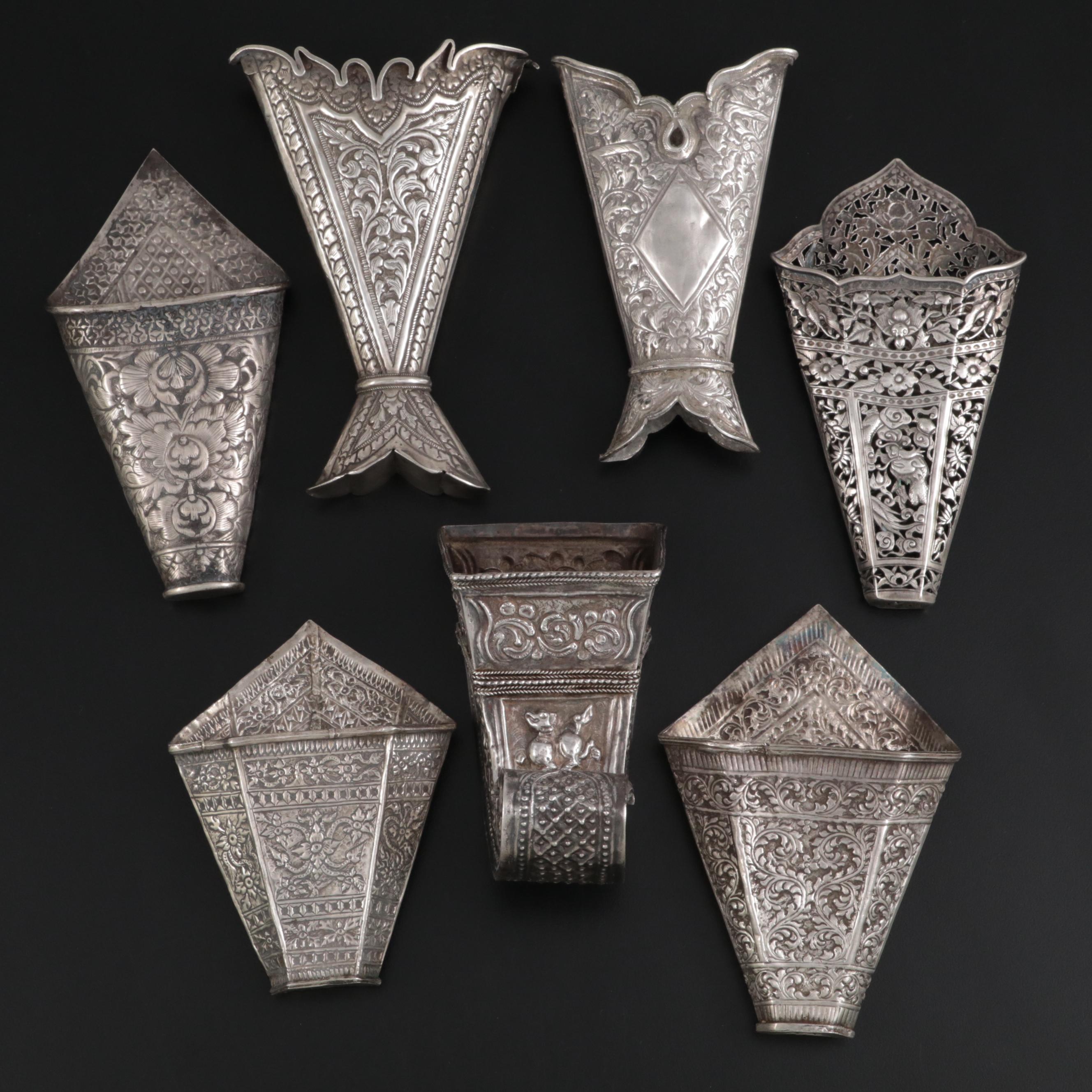 Straits Chinese and Thai Silver Repoussé and Openwork Betel Leaf Holders