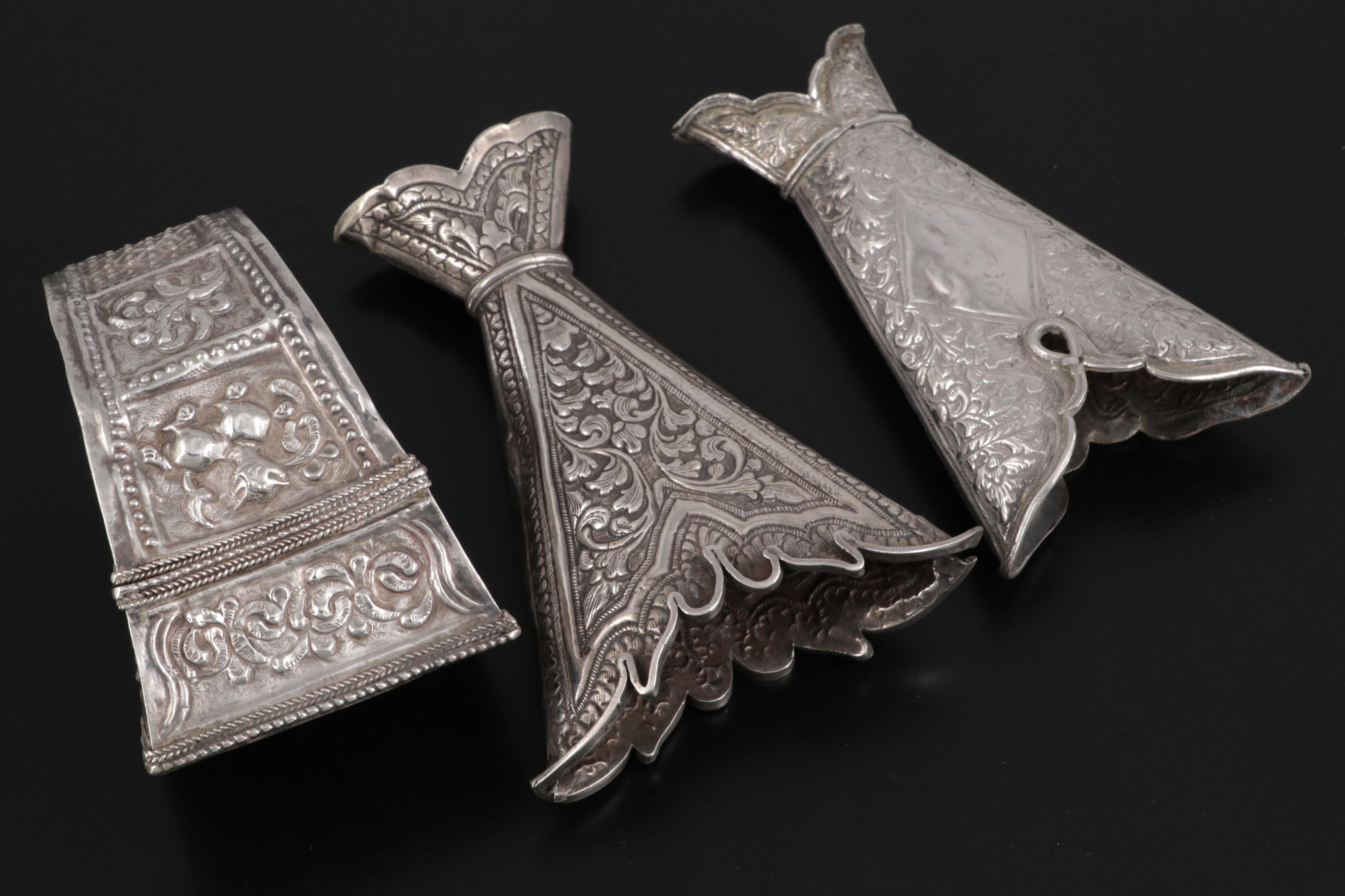 Straits Chinese and Thai Silver Repoussé and Openwork Betel Leaf Holders