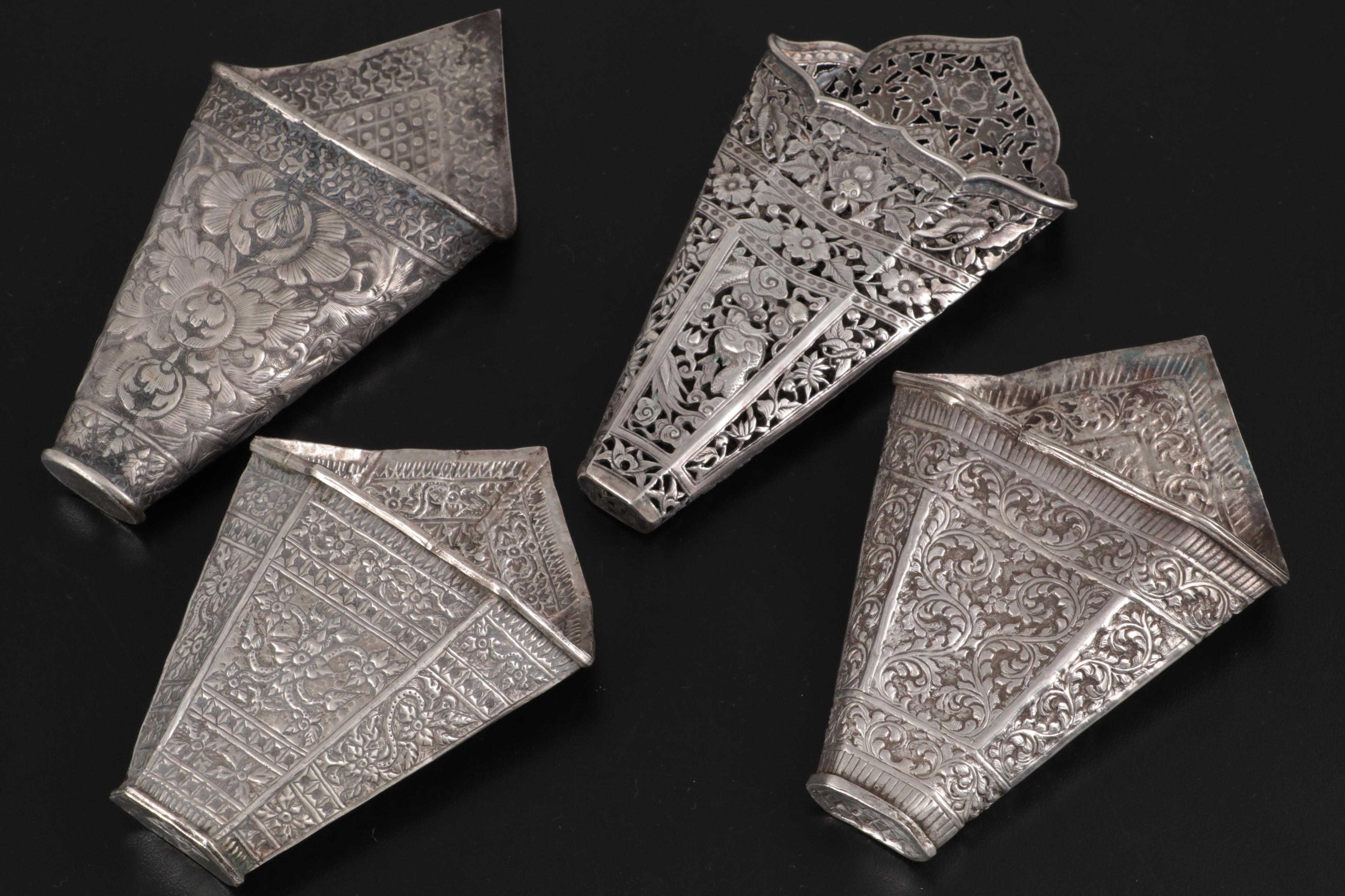 Straits Chinese and Thai Silver Repoussé and Openwork Betel Leaf Holders