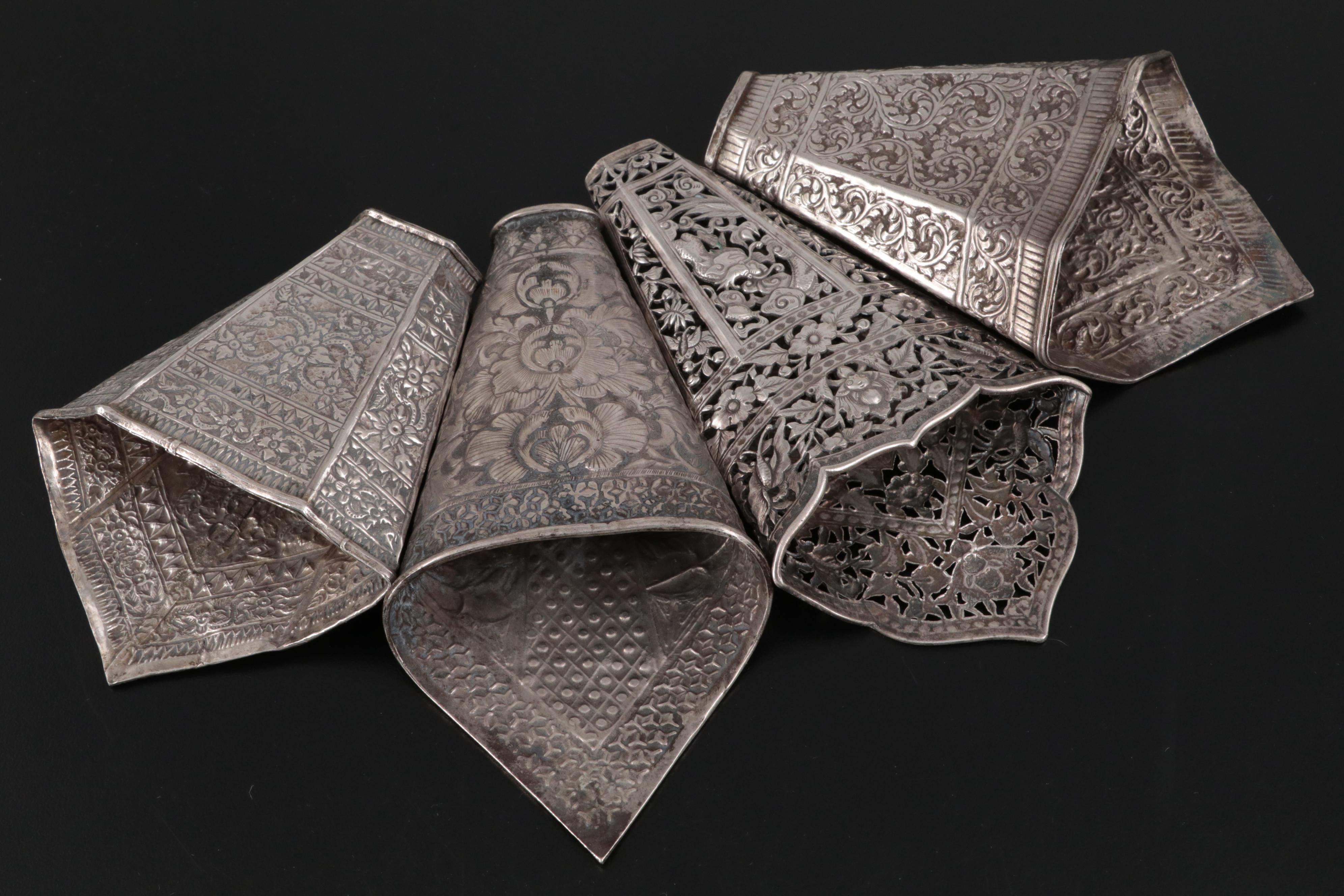 Straits Chinese and Thai Silver Repoussé and Openwork Betel Leaf Holders