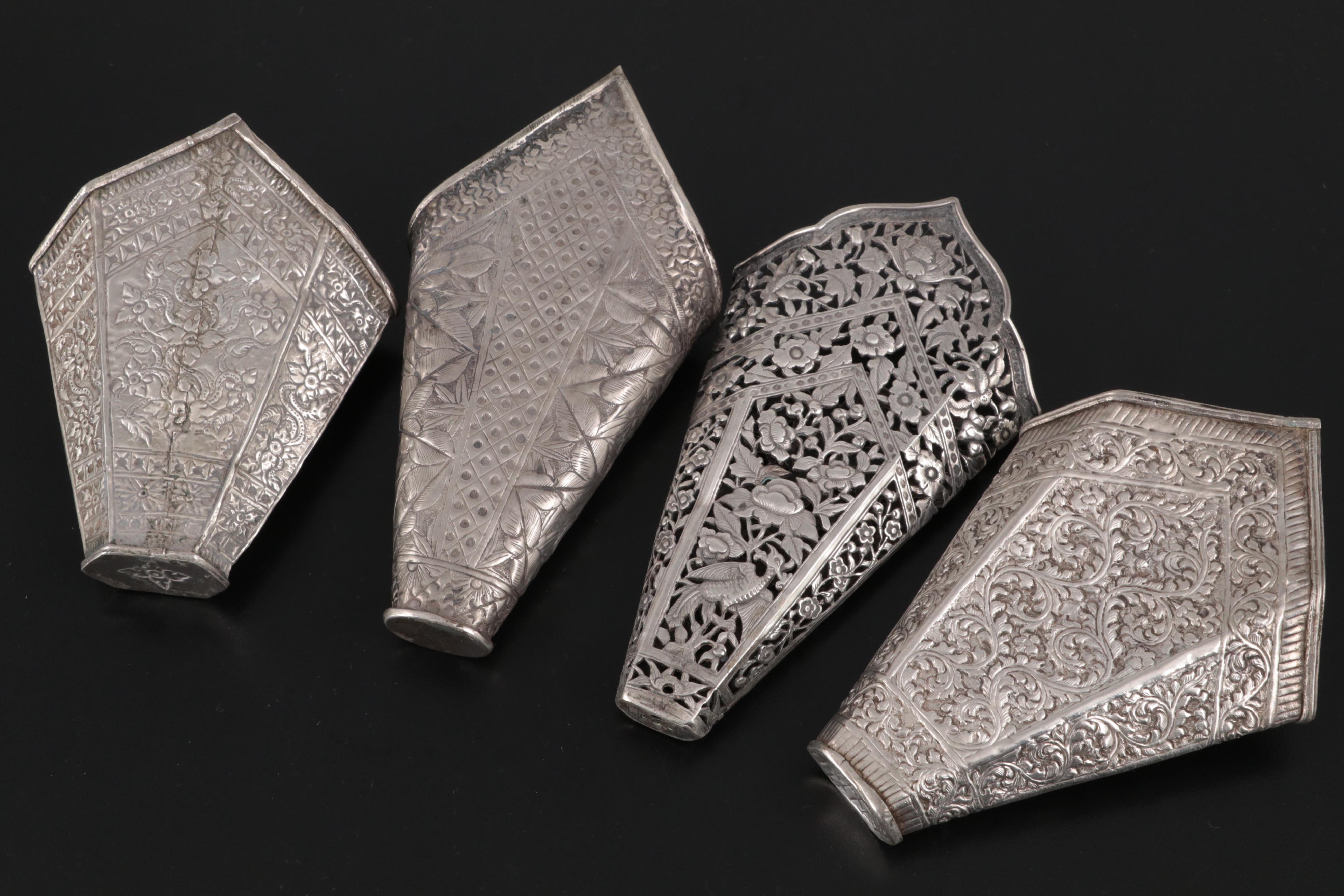 Straits Chinese and Thai Silver Repoussé and Openwork Betel Leaf Holders