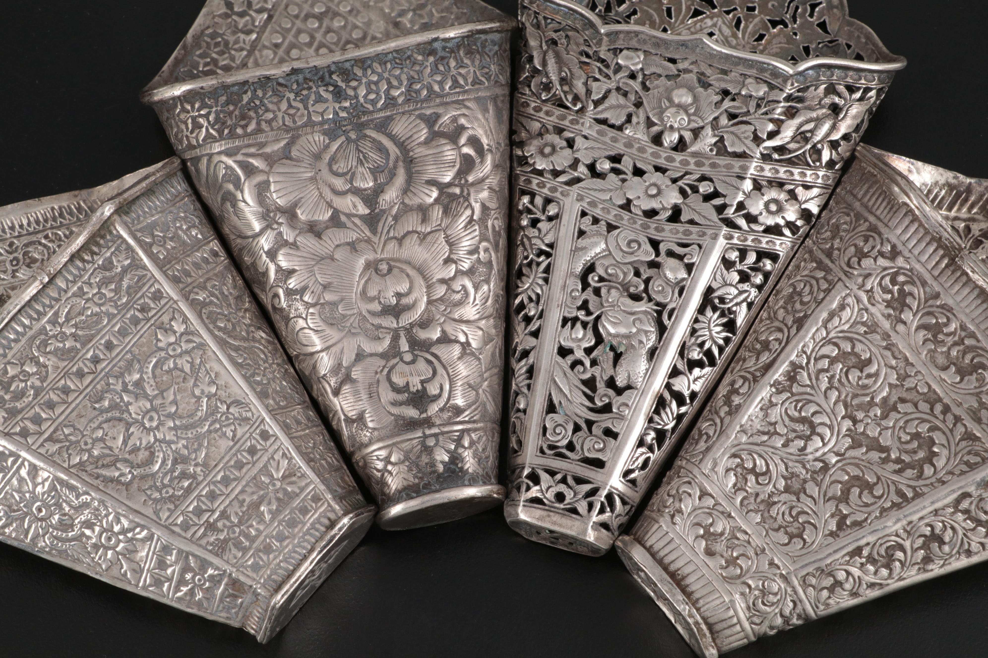 Straits Chinese and Thai Silver Repoussé and Openwork Betel Leaf Holders