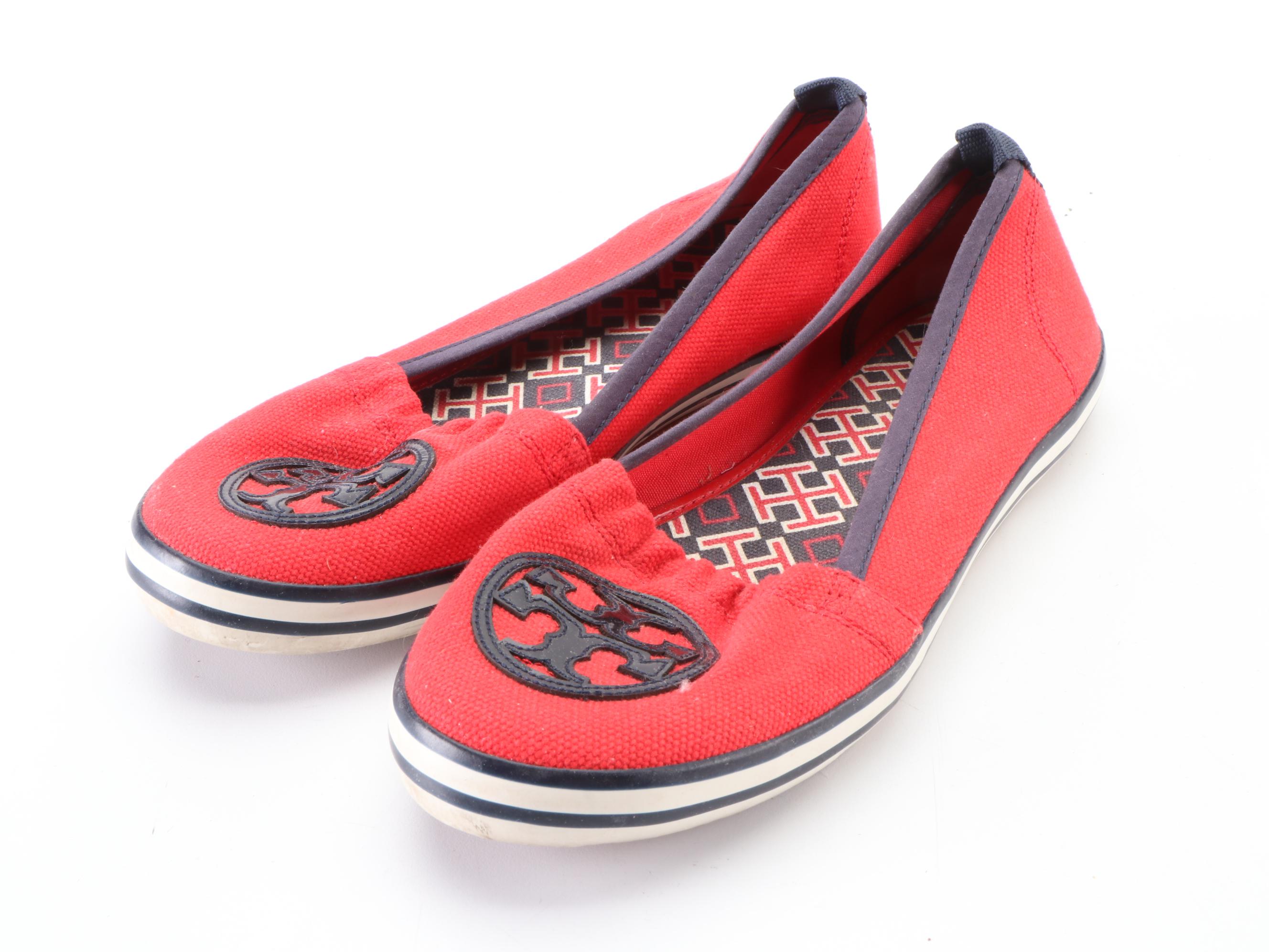 Tory Burch Red Canvas Flats and Red Leather Slide Sandals