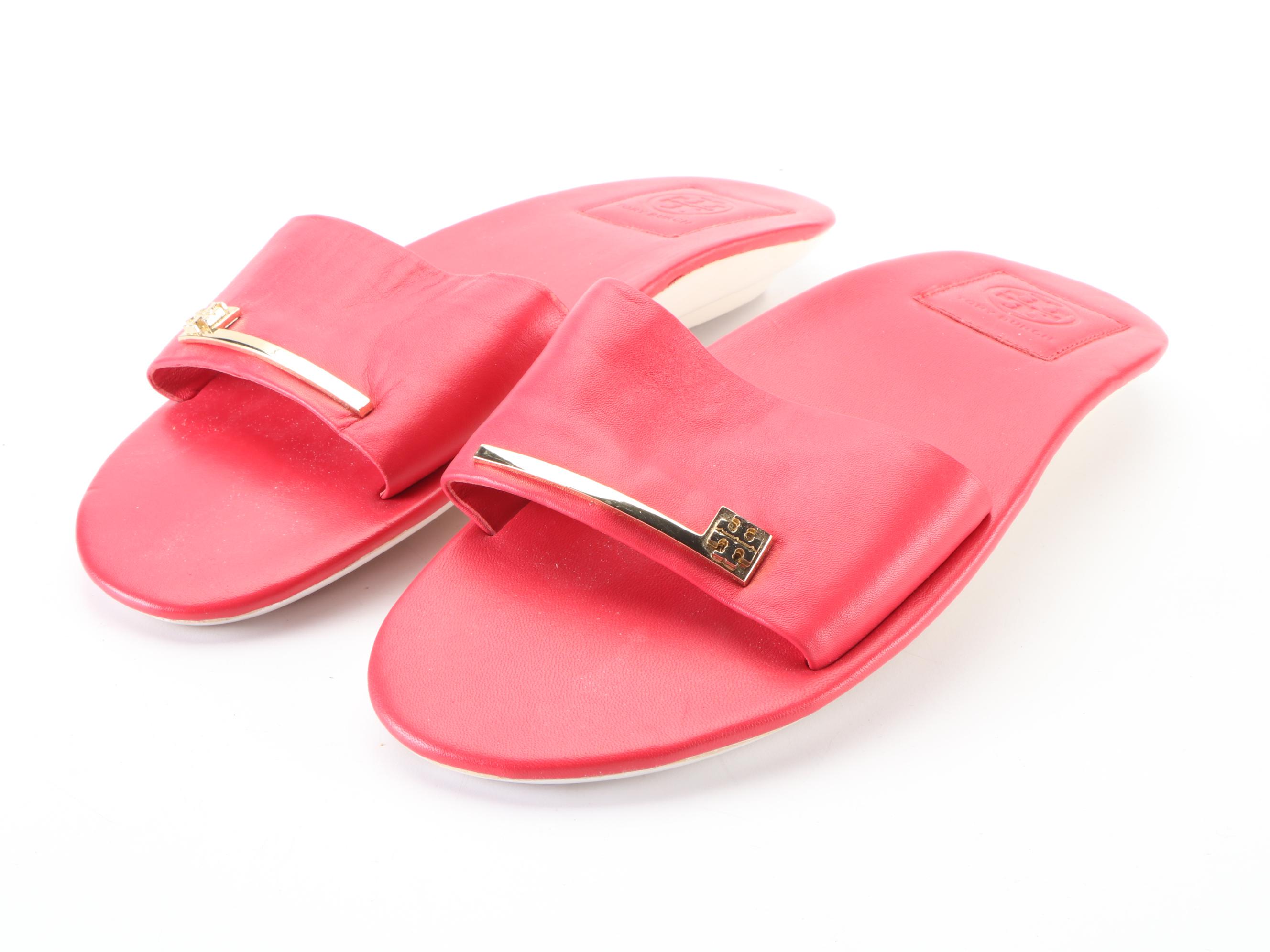 Tory Burch Red Canvas Flats and Red Leather Slide Sandals