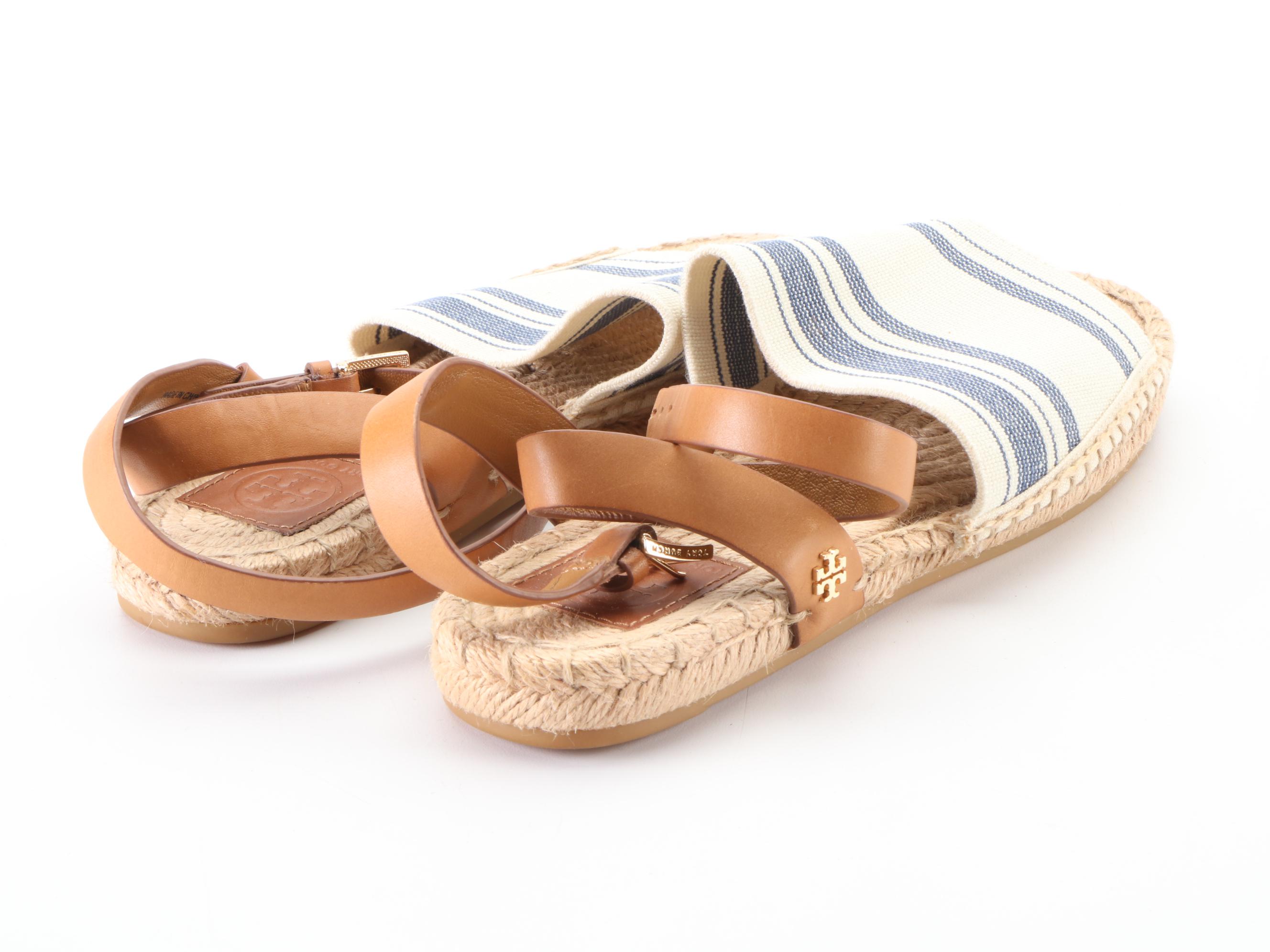 Tory Burch Espadrille Sandals with Leather and Stretch Canvas