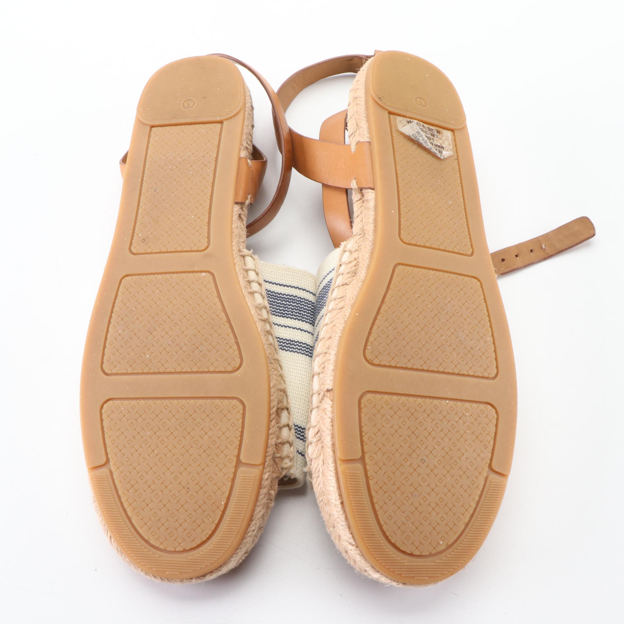 Tory Burch Espadrille Sandals with Leather and Stretch Canvas