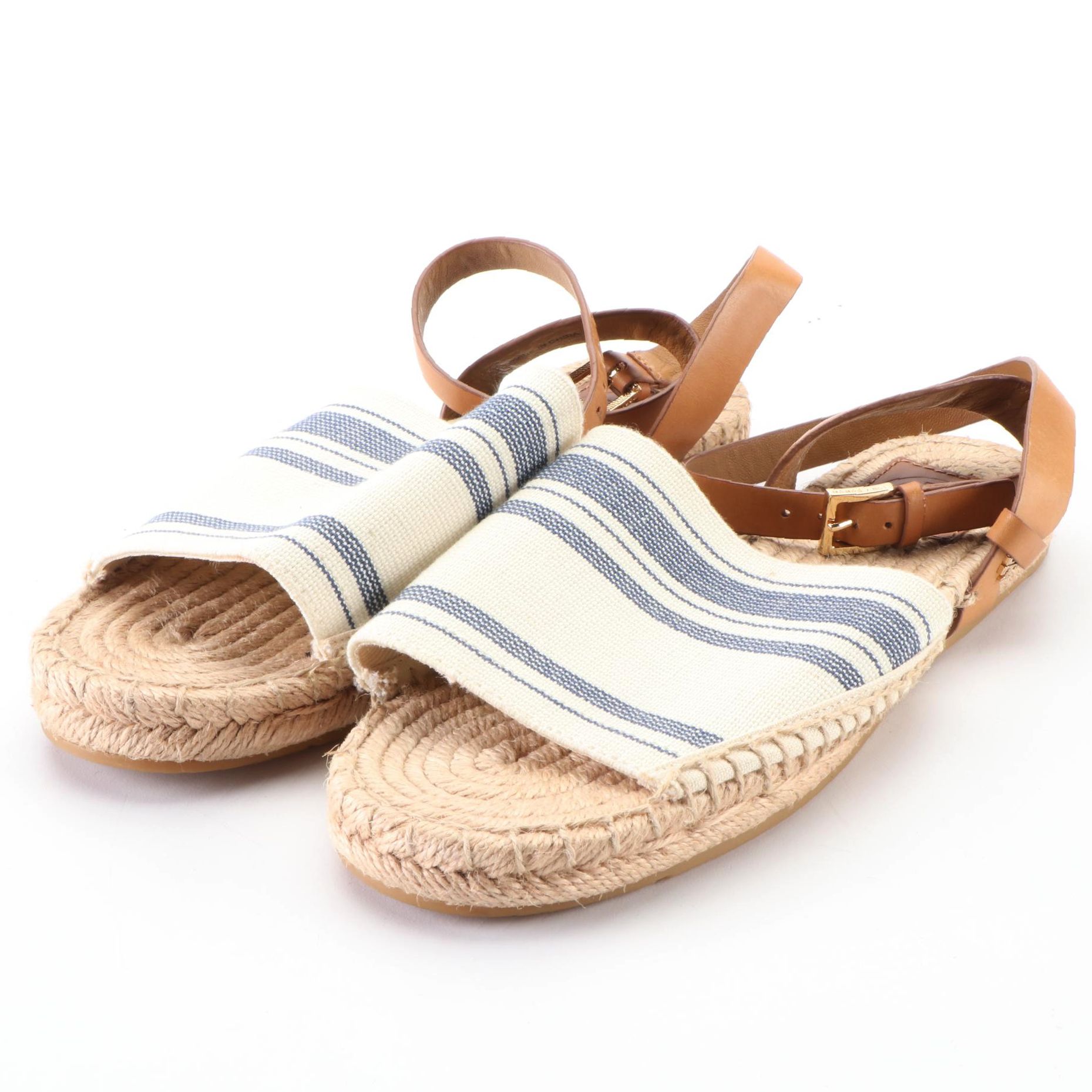 Tory Burch Espadrille Sandals with Leather and Stretch Canvas