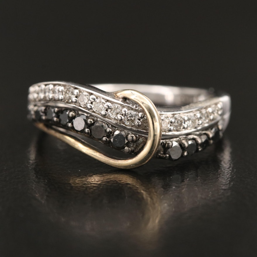 Sterling Diamond Wave Ring with 10K Accent