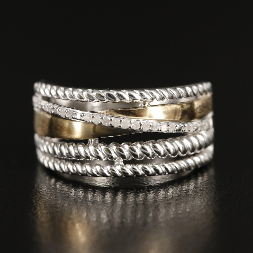 Sterling Diamond Braided Crossover Ring