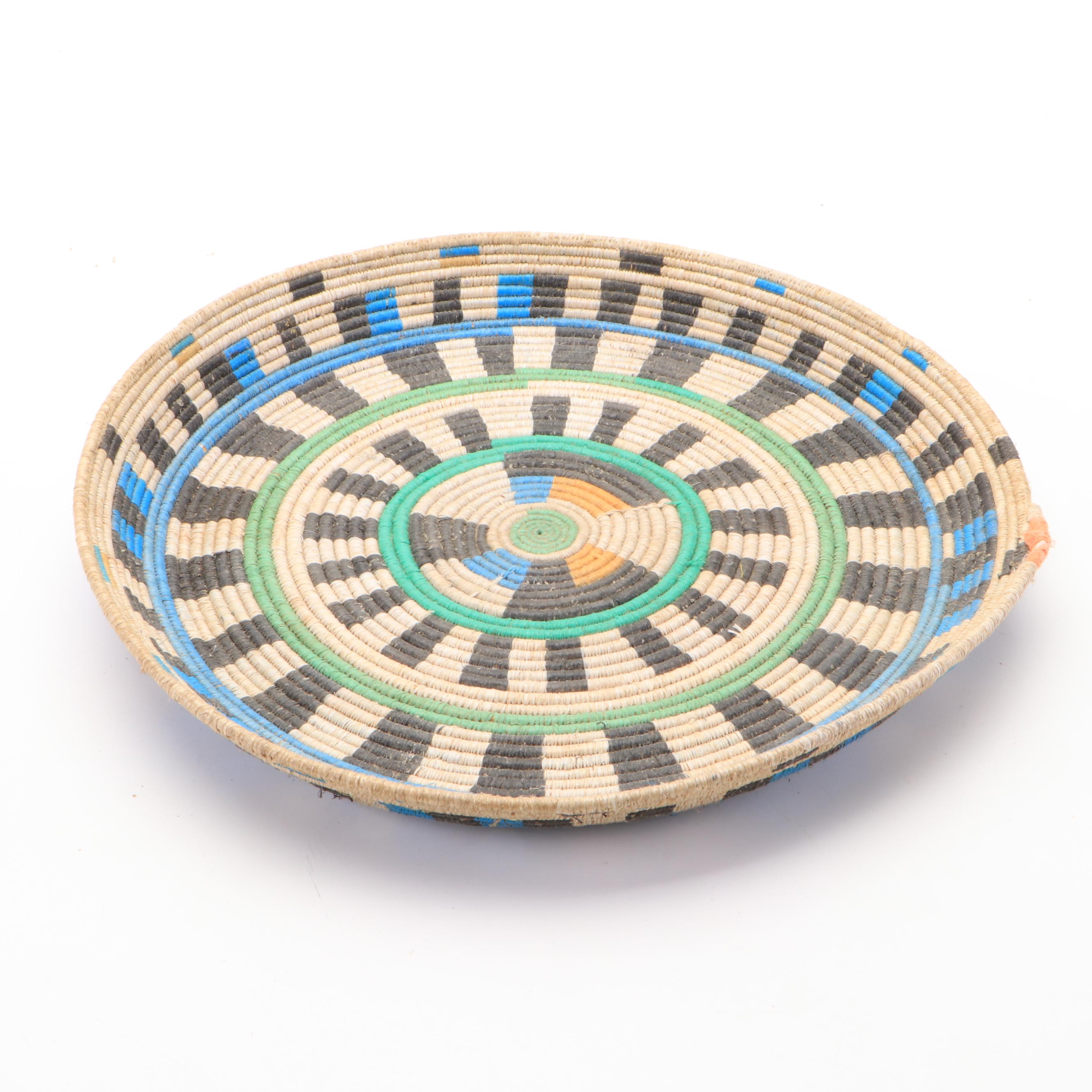 Rwandan Grass Basket, Sudanese Wall Decor, Asian Basket, Elephants on String