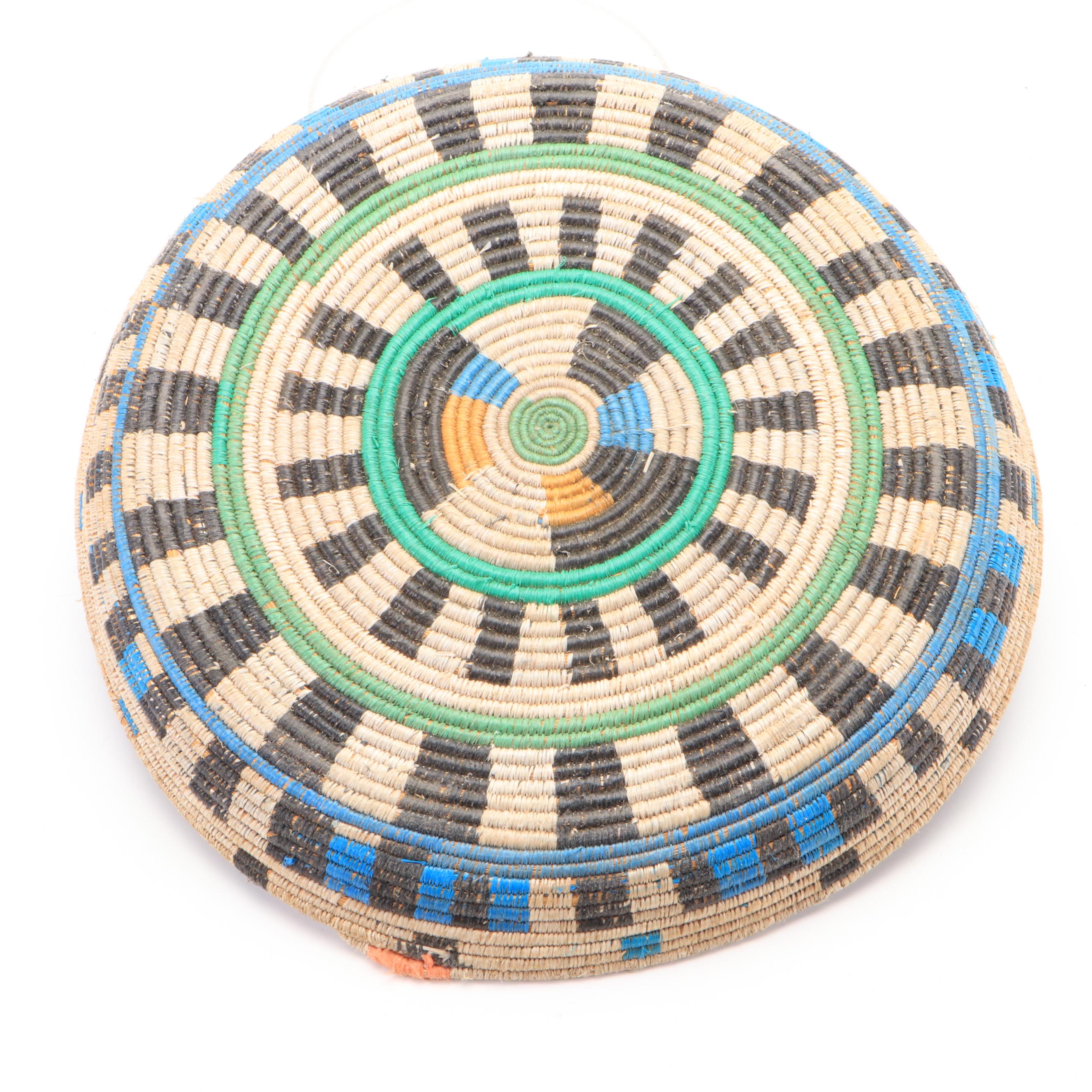 Rwandan Grass Basket, Sudanese Wall Decor, Asian Basket, Elephants on String