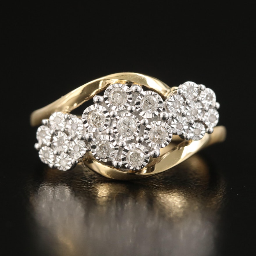 Sterling Diamond Triple Cluster Ring