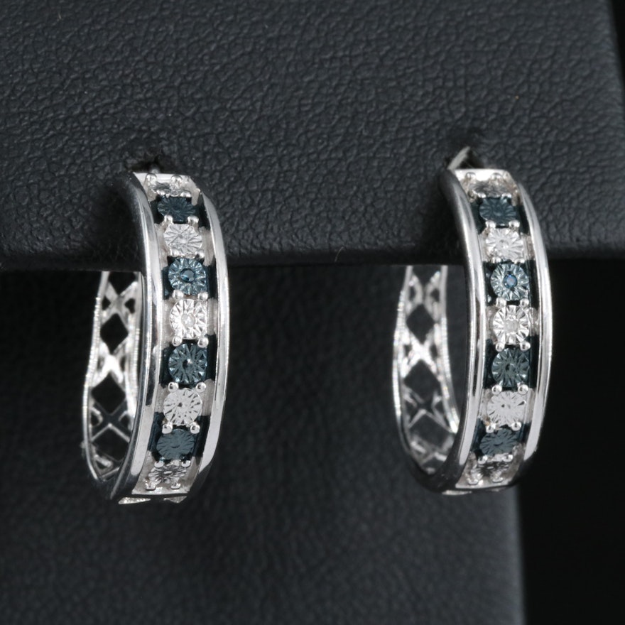 Sterling Diamond Hoop Earrings