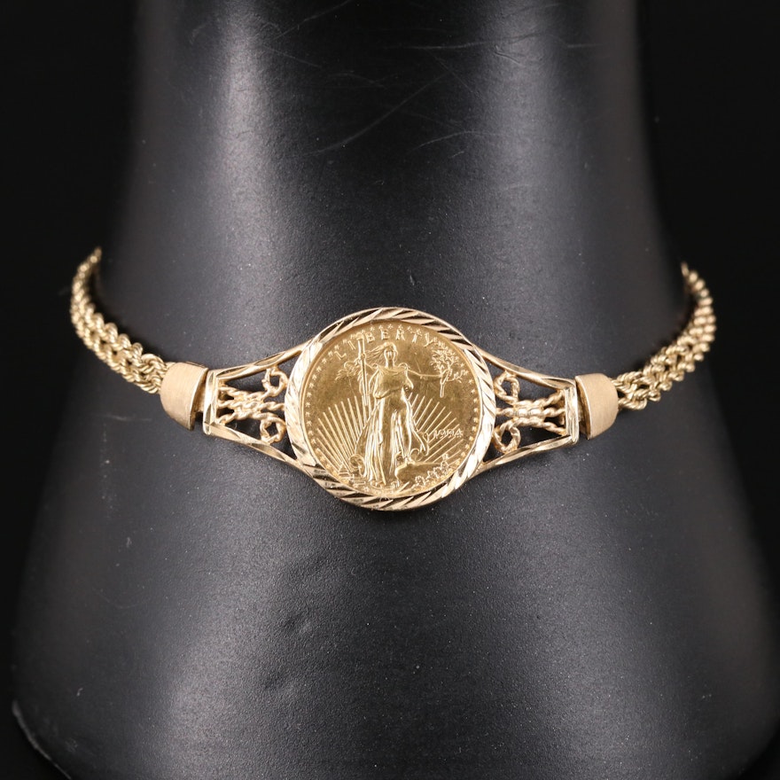 14K Bracelet with 1994 $5 1/10th Troy Ounce Gold Eagle Coin