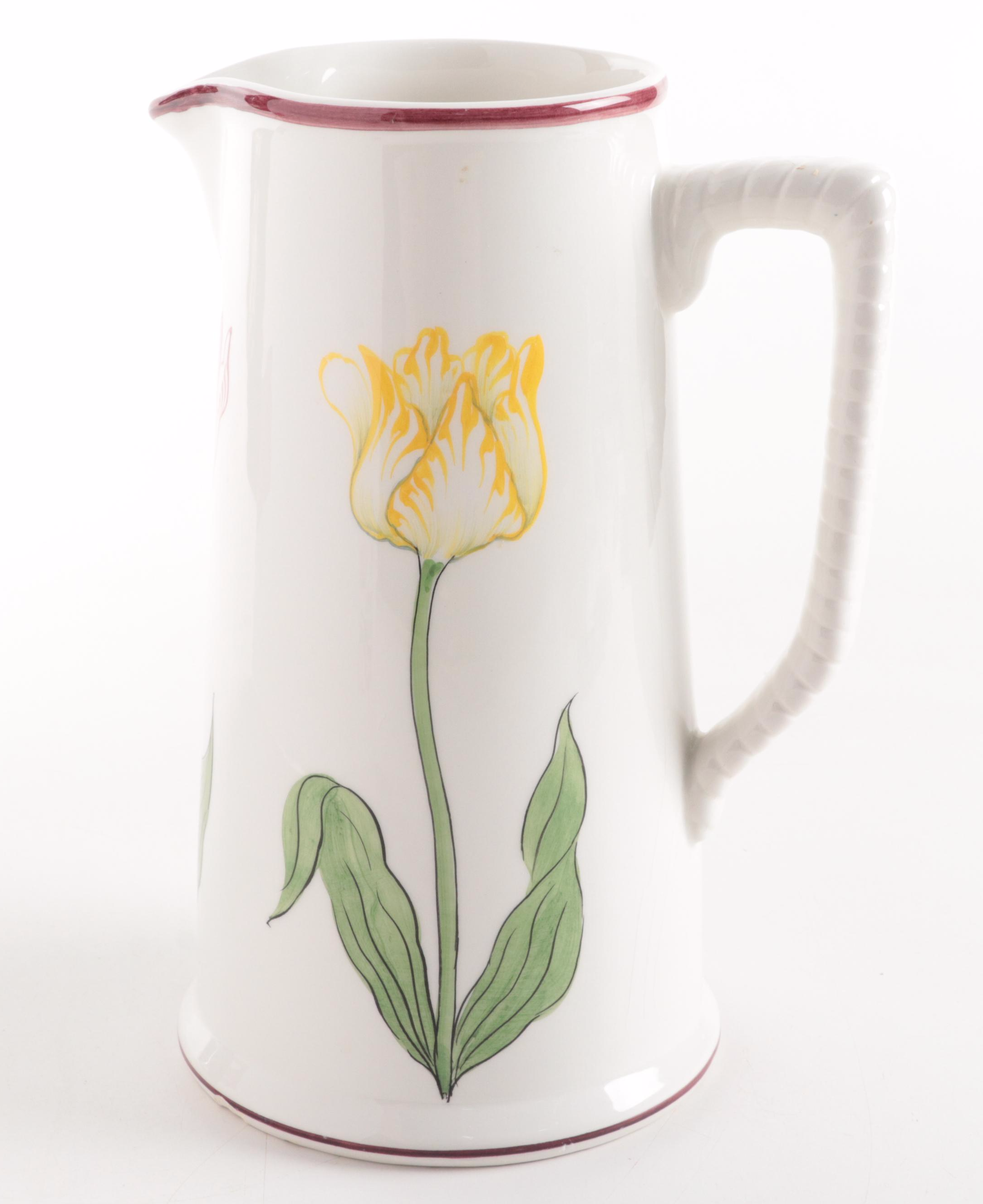 Este of Italy for Tiffany & Co. Hand-Painted Ceramic Tulip Pitcher