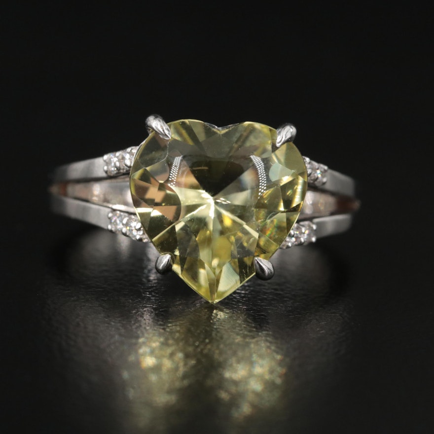 14K Citrine and Diamond Heart Ring with Split Shoulders