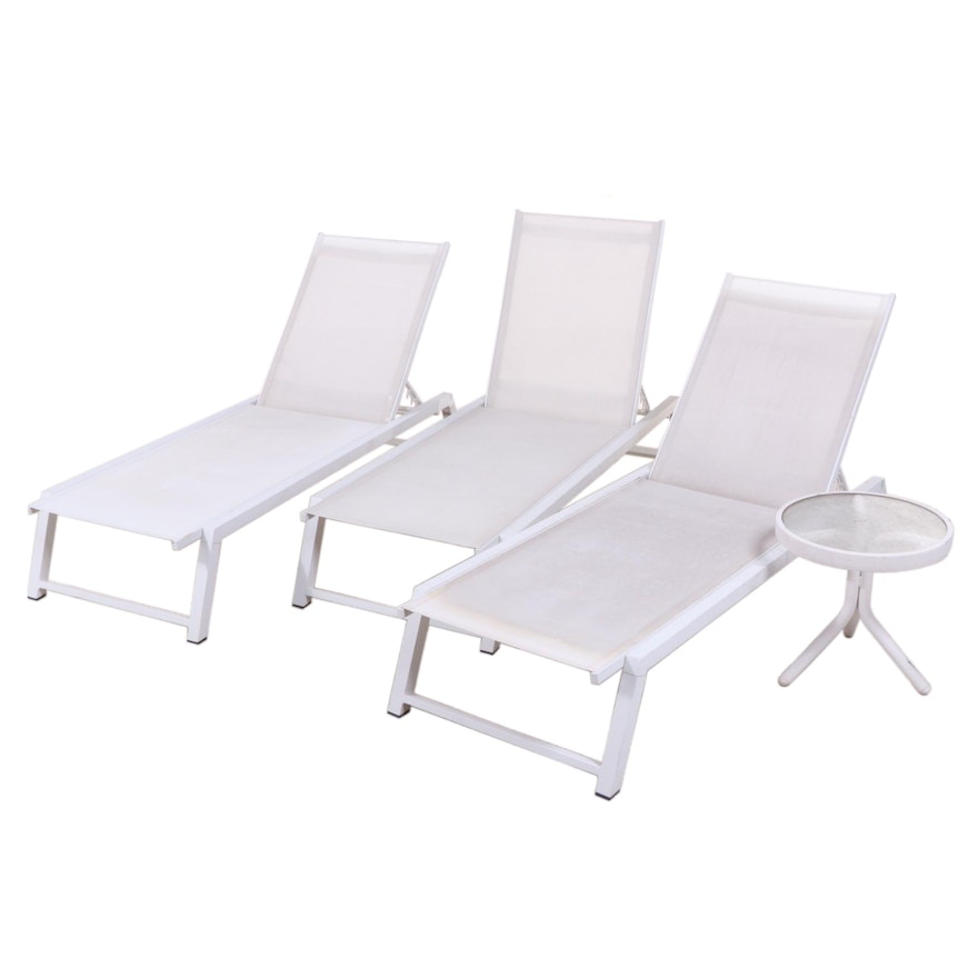 Three Pool Chaise Lounge Chairs in Powder-Coat Finish