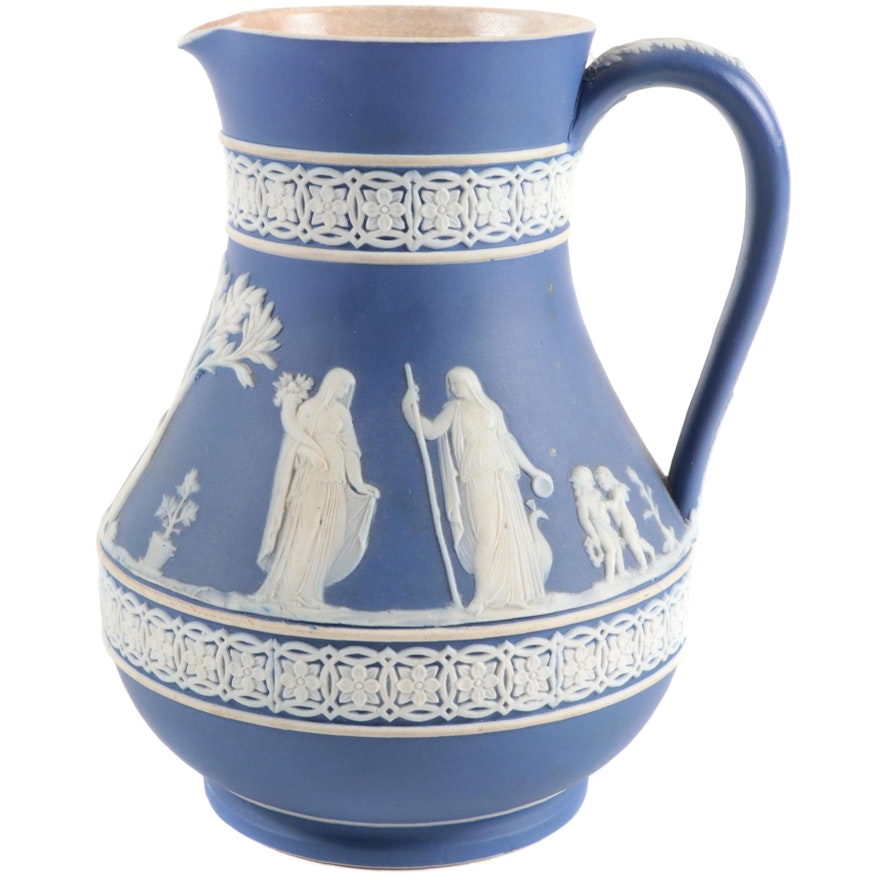 Wedgwood Blue Jasperware Etruscan Jug, Late 19th to Early 20th Century