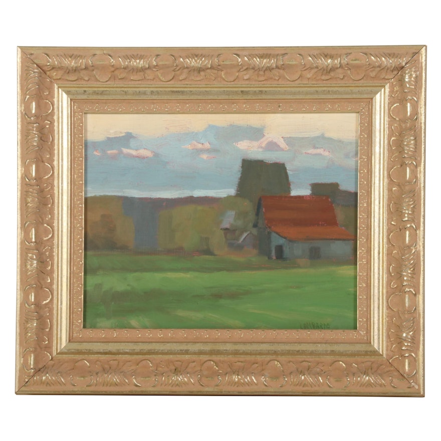 Joe Lombardo Oil Painting of Rural Field and Barn, Late 20th-21st Century