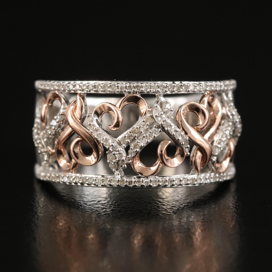 Sterling Diamond Heart Patterned Ring