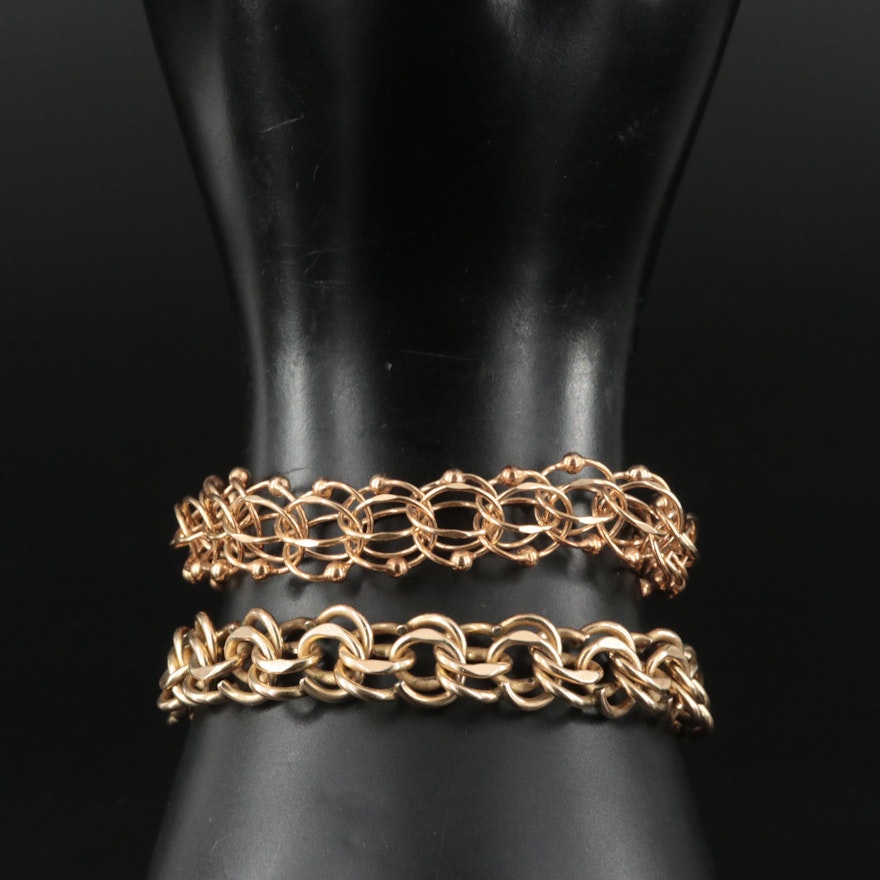 1950s Gold-Filled Fancy Link Bracelets Featuring Jacoby Bender