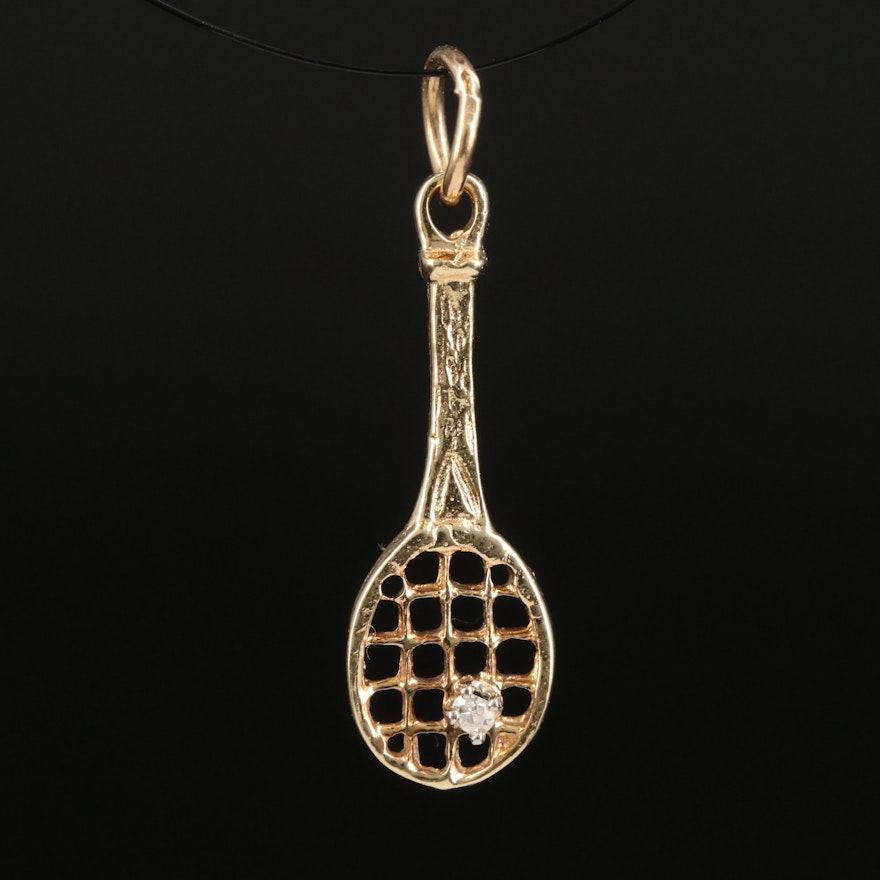 14K 0.01 CT Diamond Tennis Racket and Ball Pendant