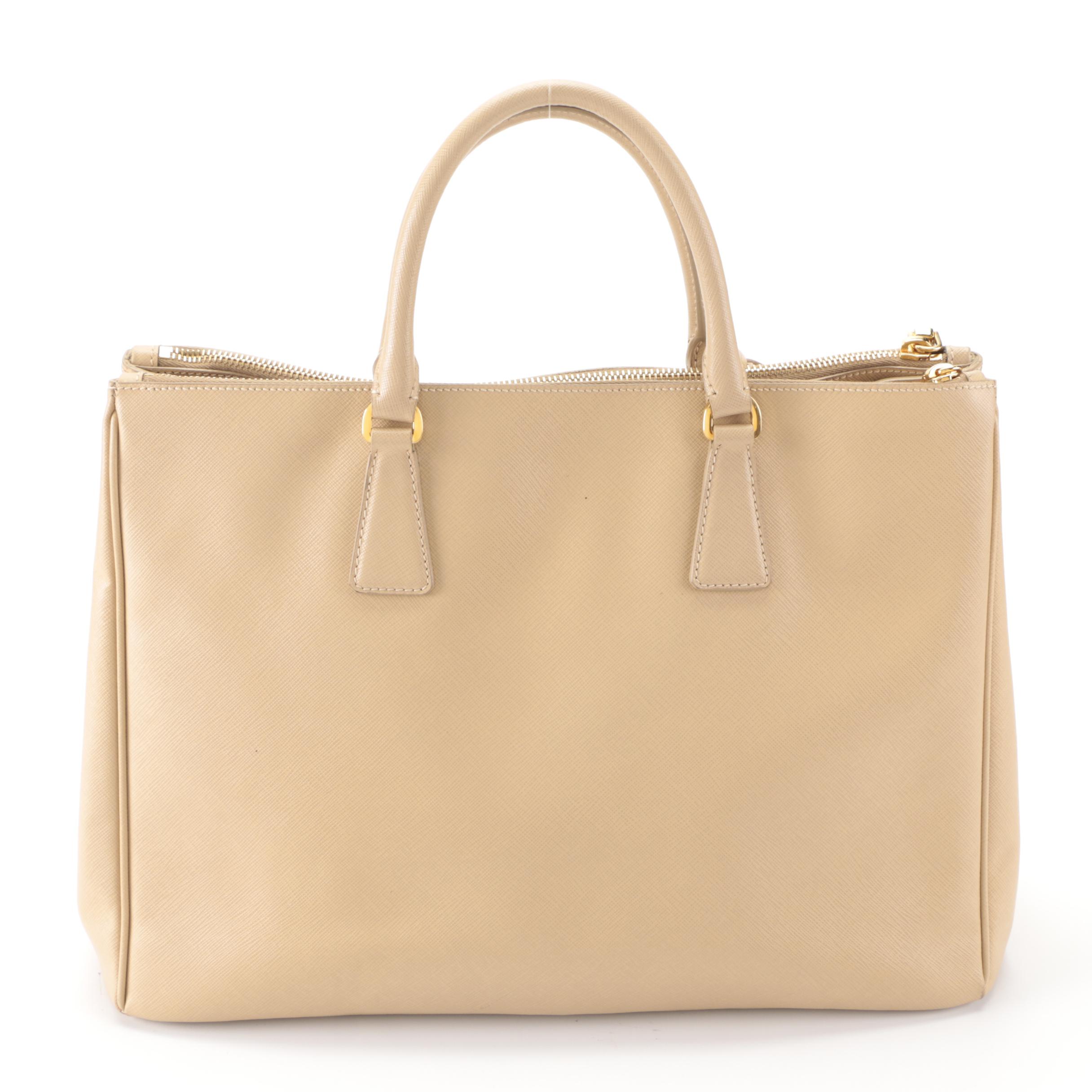 Prada Double Zip Medium Galleria Tote Bag in Beige Saffiano Leather